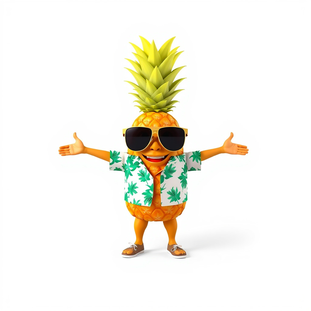 Tropical Pineapple Character Rigged and Animated Low-poly 3D model_2