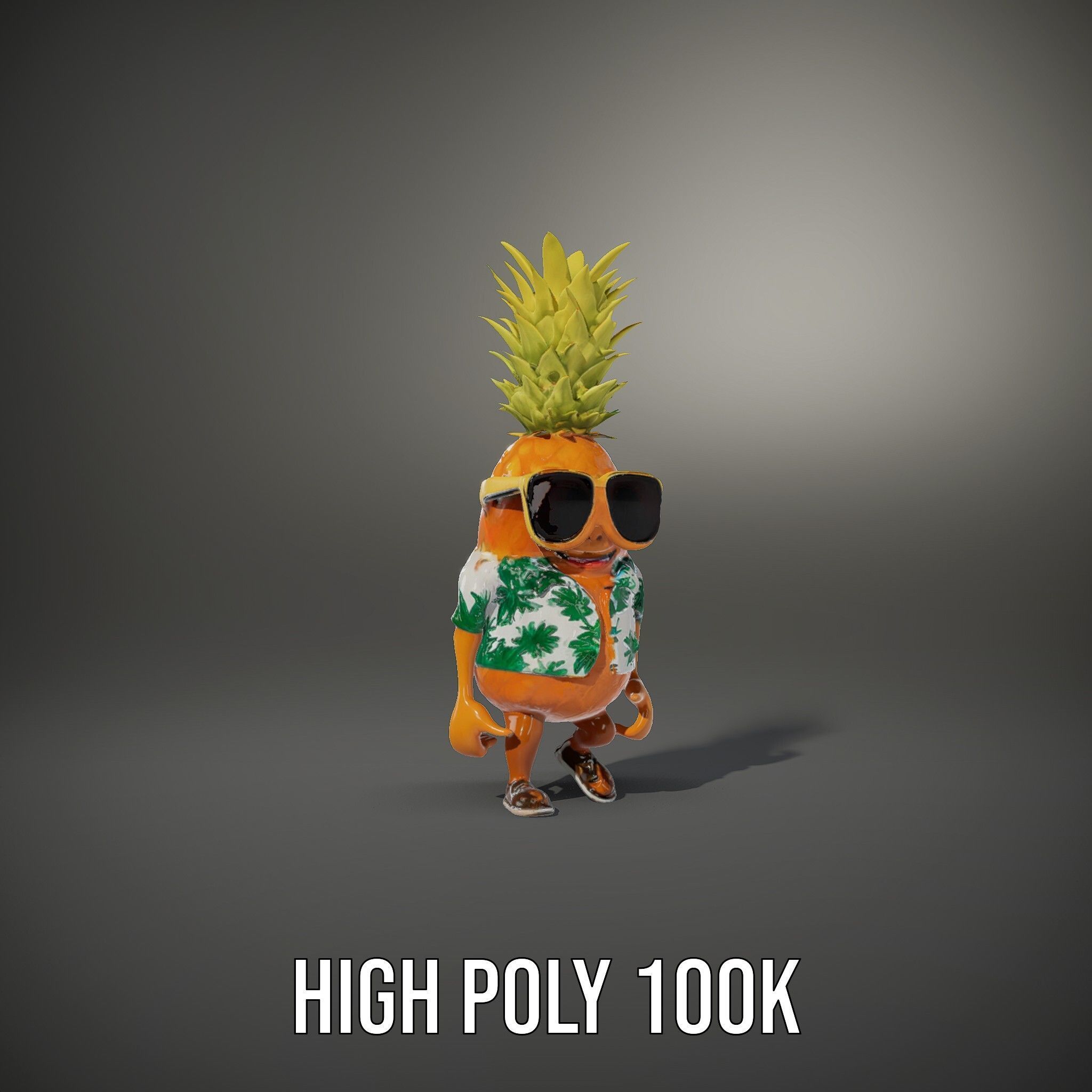 Tropical Pineapple Character Rigged and Animated Low-poly 3D model_8