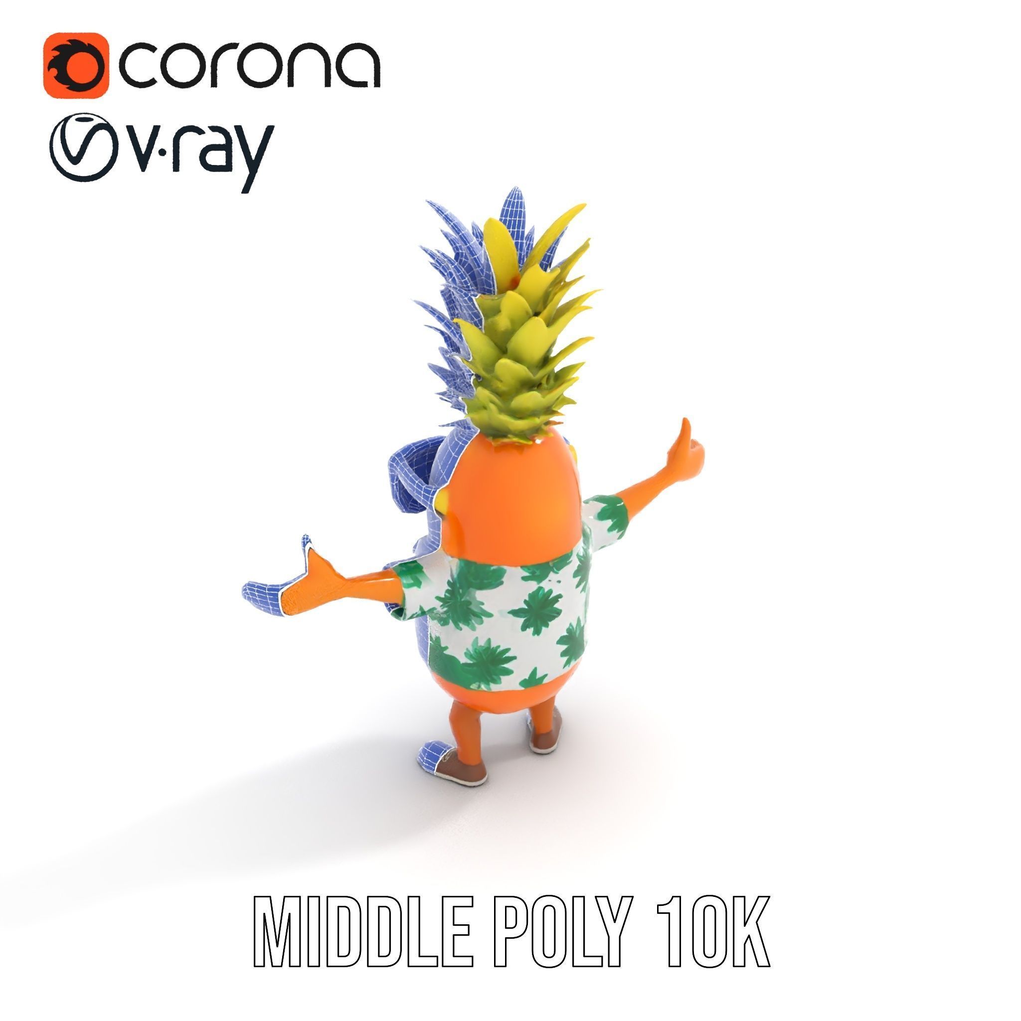 Tropical Pineapple Character Rigged and Animated Low-poly 3D model_24