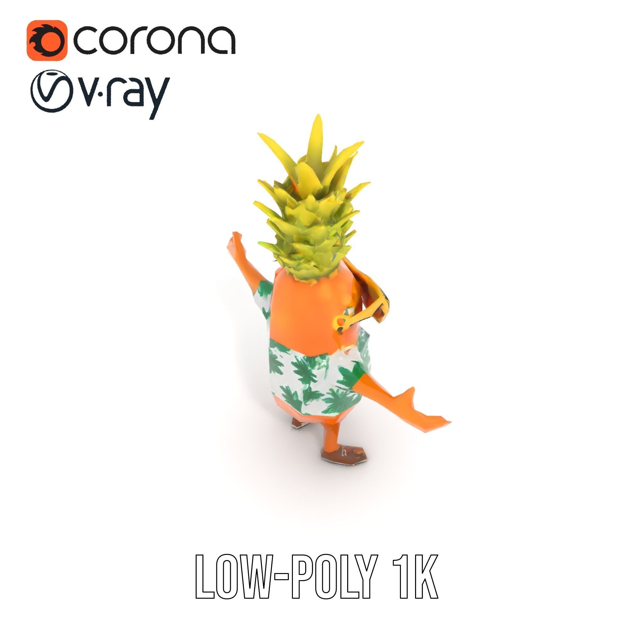 Tropical Pineapple Character Rigged and Animated Low-poly 3D model_7