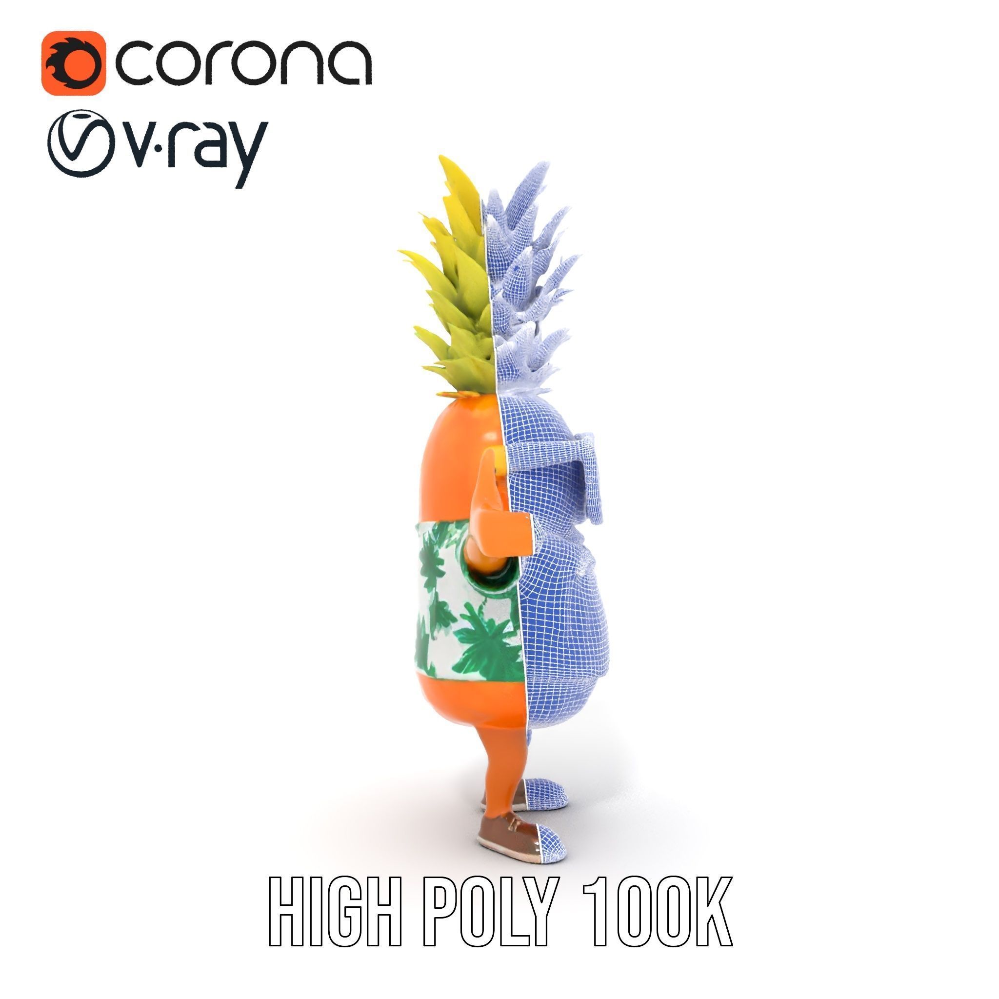 Tropical Pineapple Character Rigged and Animated Low-poly 3D model_35