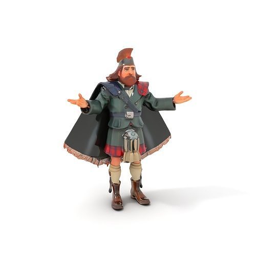 Highlander Character Model in Traditional Attire  Rigged and ... Low-poly 3D model