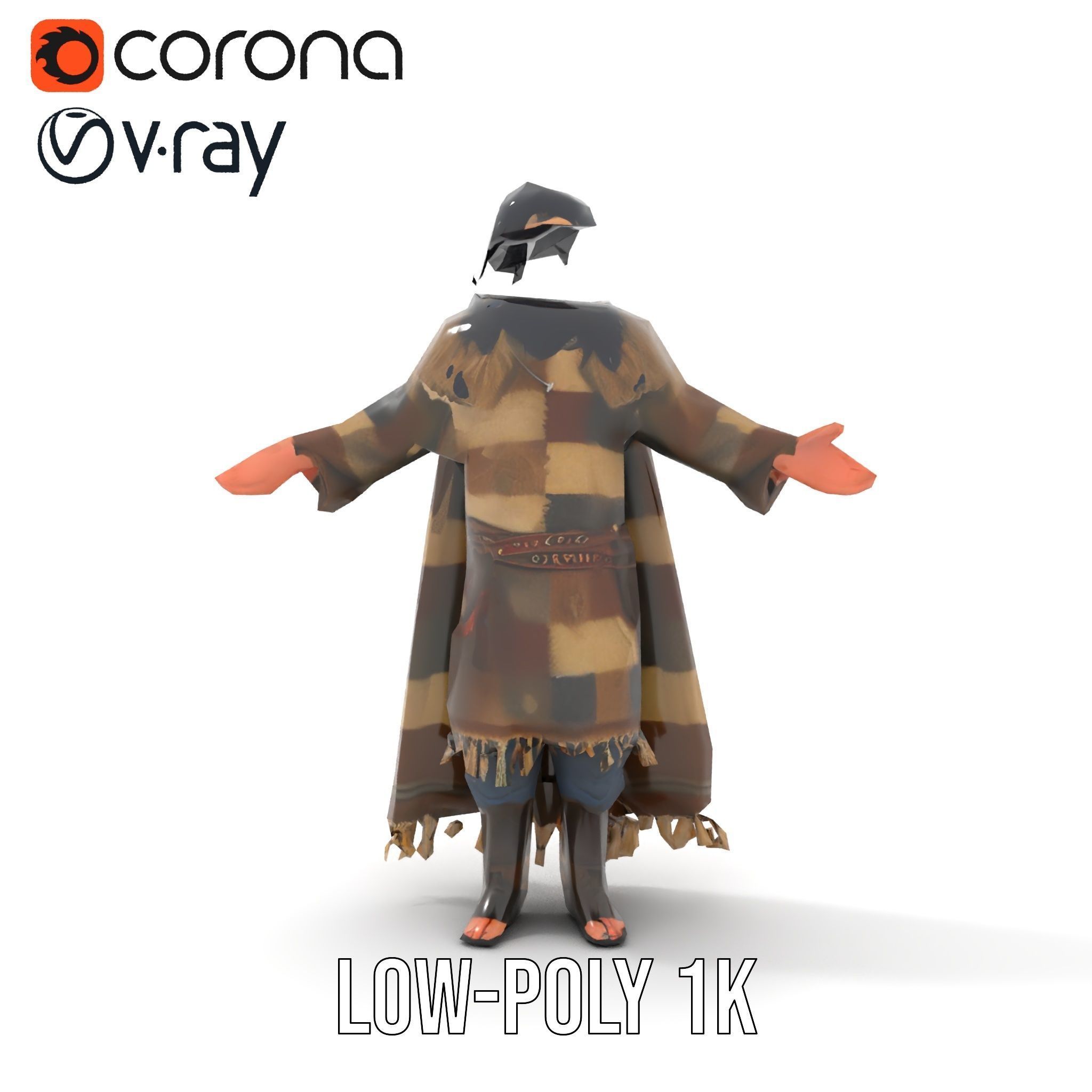 Nomadic Warrior Rigged and Animated D Character Model Low-poly 3D model_7