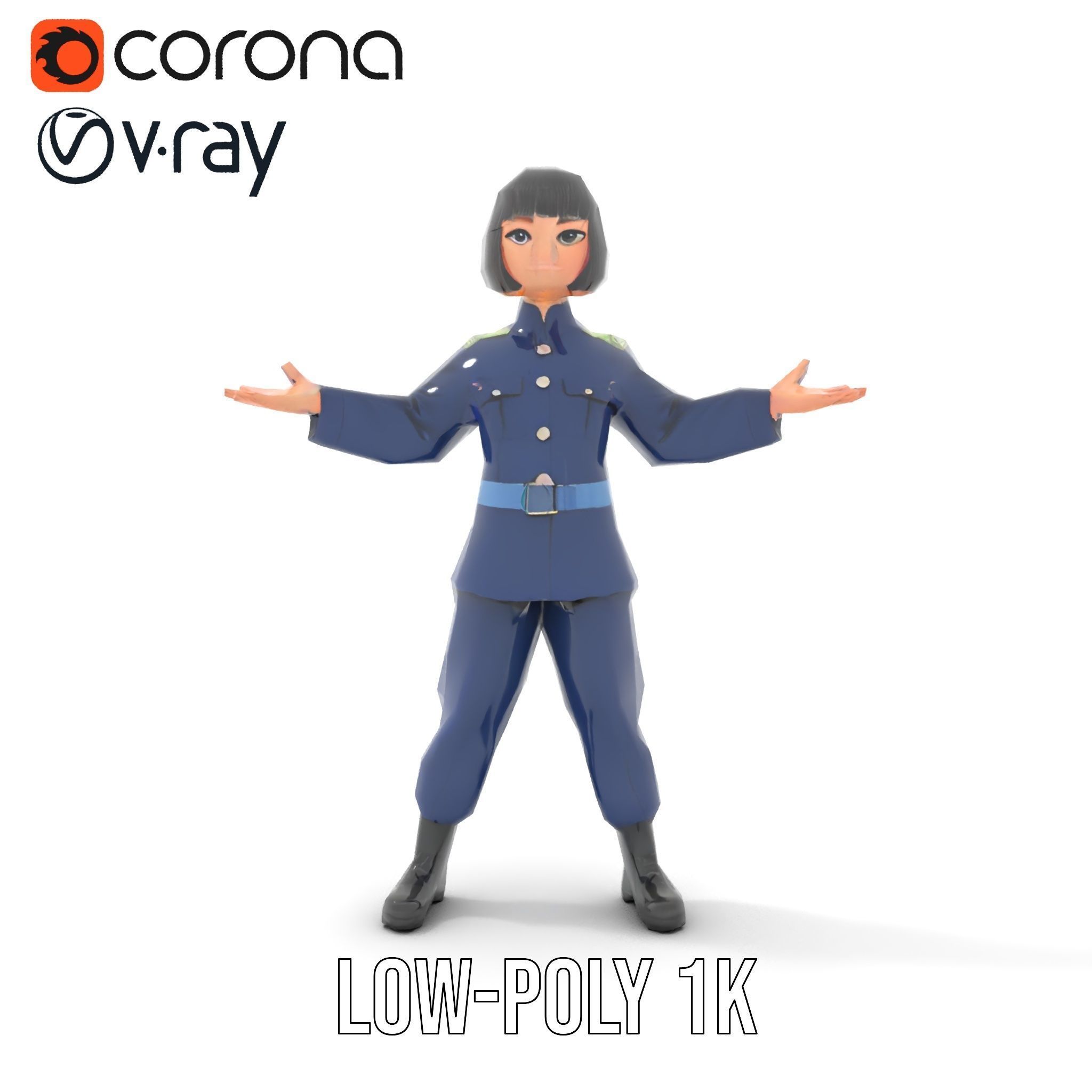 Animated Military Character Rigged and Animated Model Low-poly 3D model_9