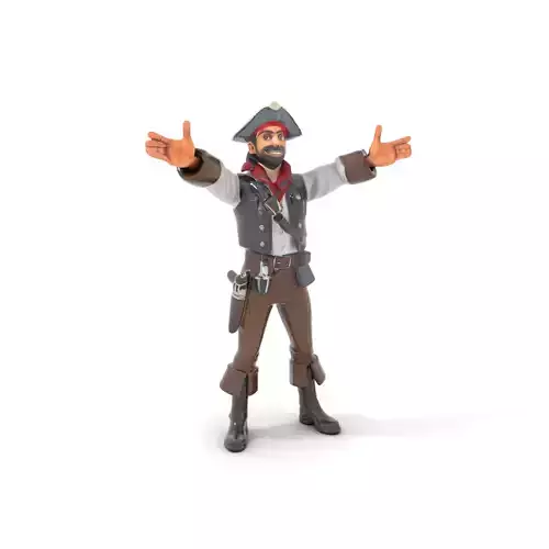 Animated Rigged D Pirate Character with Tricorn Hat and Beard
