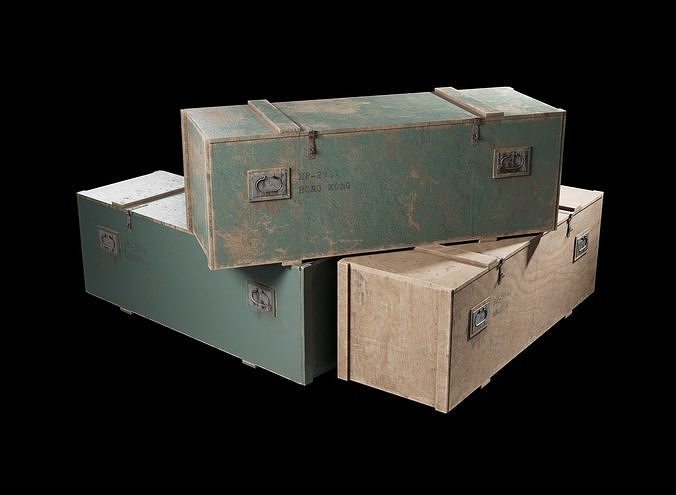 Plywood transport crate with 3 texture variations 3D model
