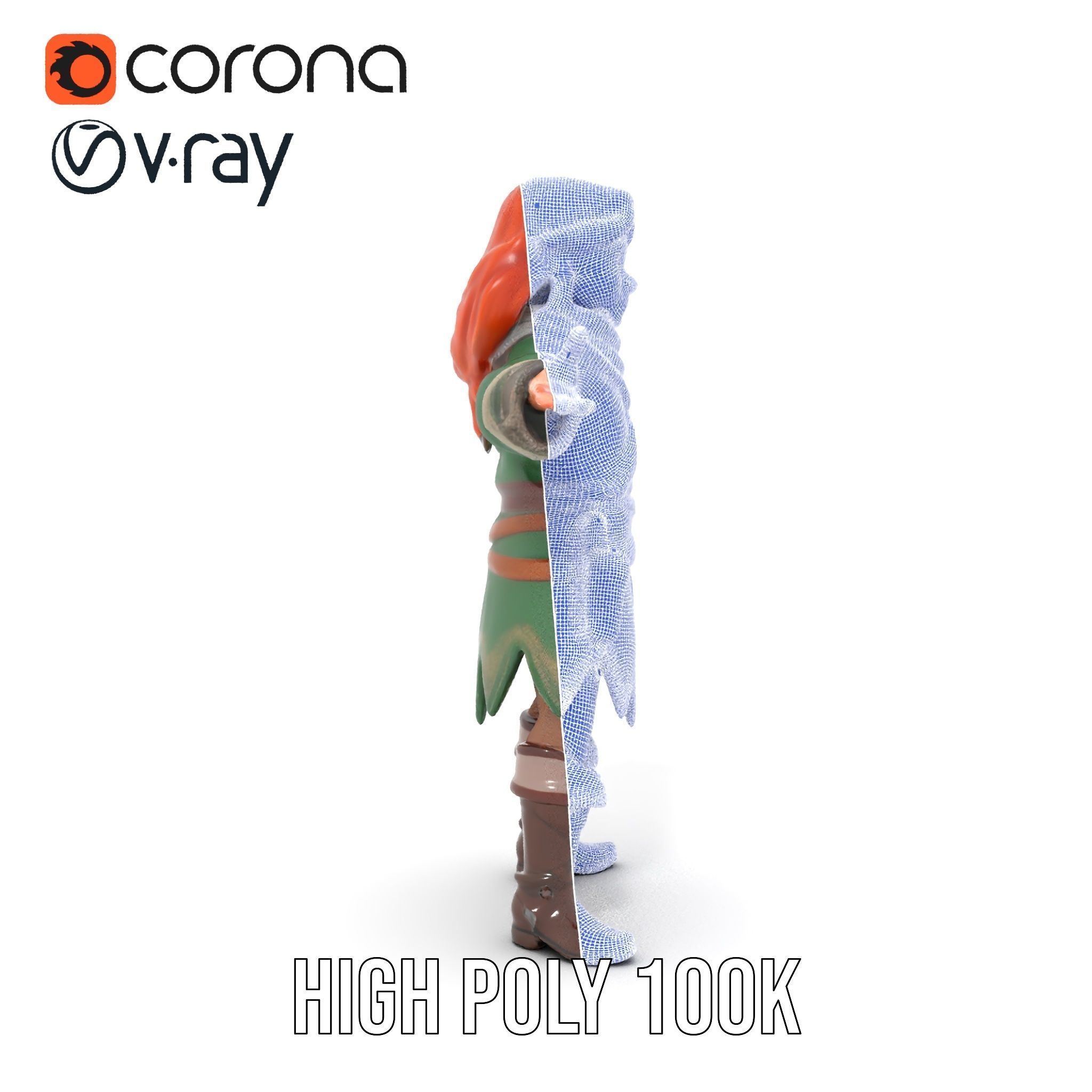 Adventurer Girl D Model Rigged and Animated Fantasy Outfit Low-poly 3D model_33