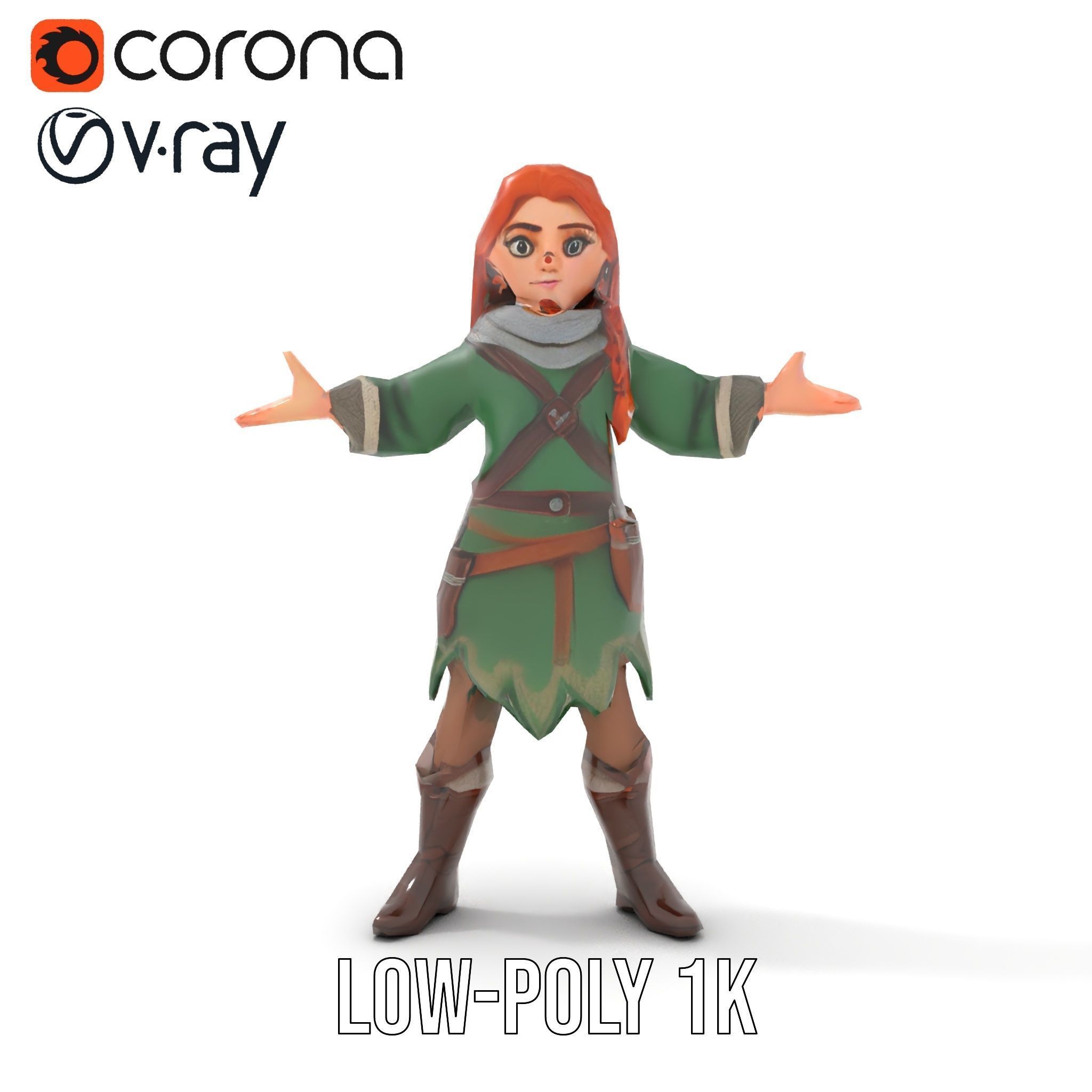 Adventurer Girl D Model Rigged and Animated Fantasy Outfit Low-poly 3D model_16