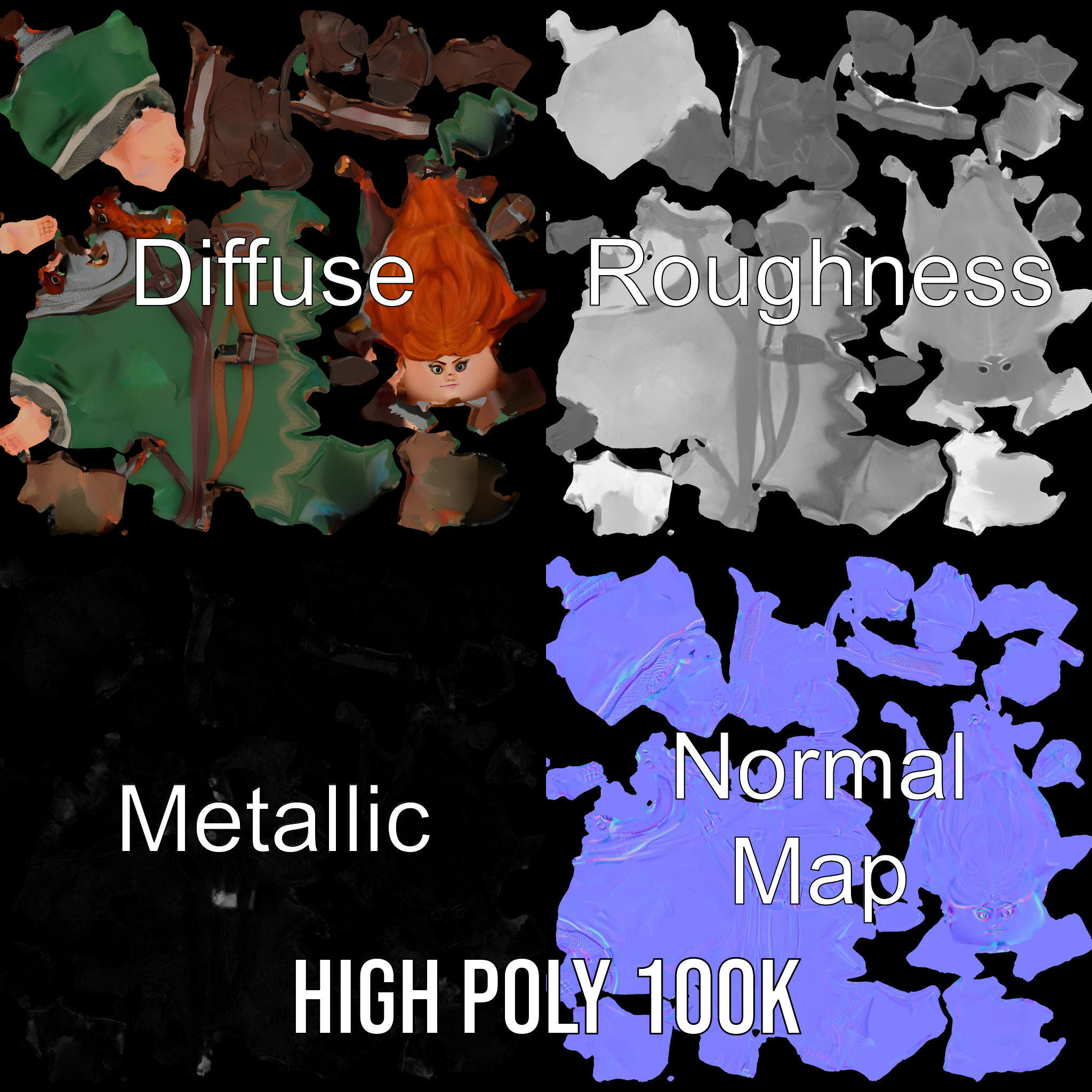 Adventurer Girl D Model Rigged and Animated Fantasy Outfit Low-poly 3D model_3