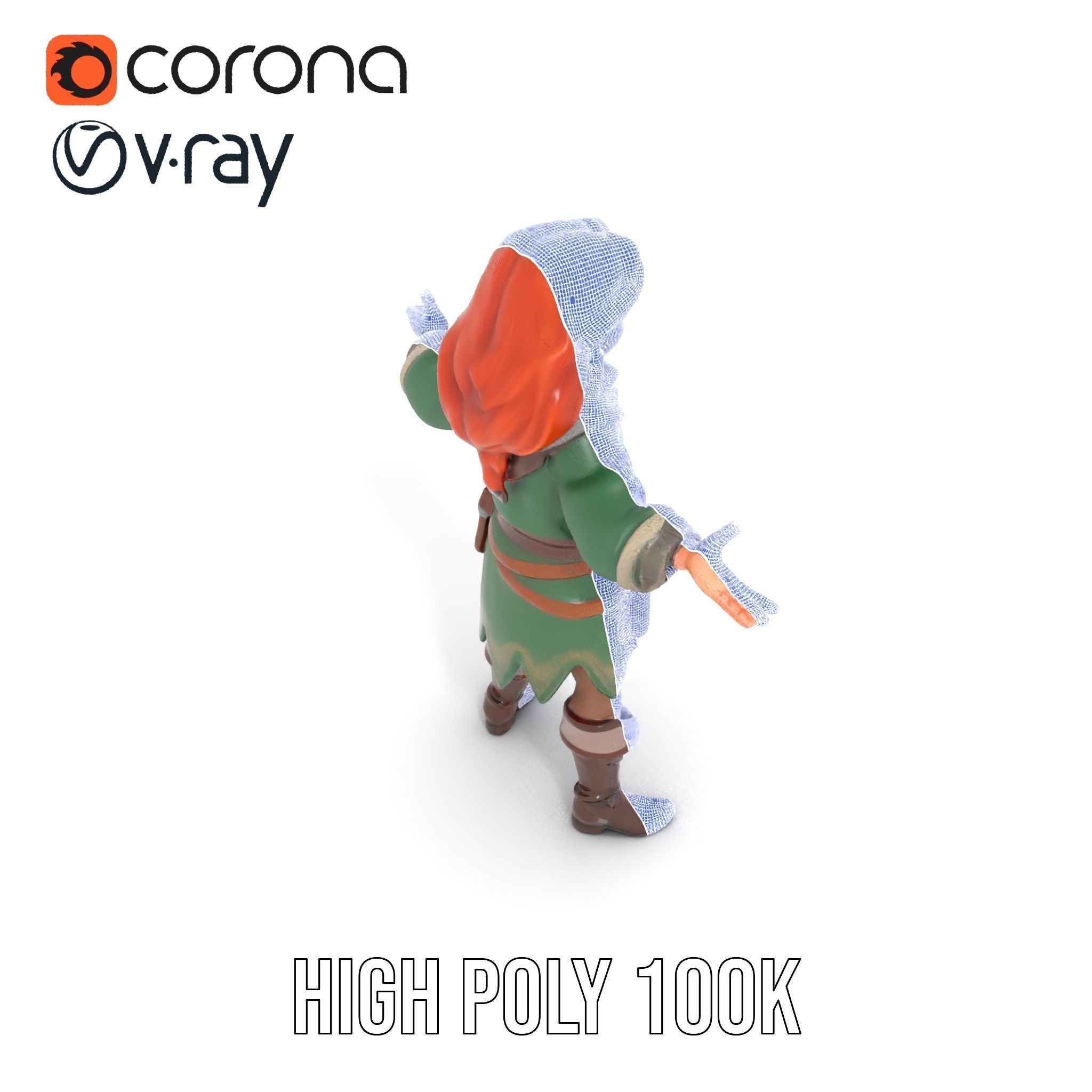 Adventurer Girl D Model Rigged and Animated Fantasy Outfit Low-poly 3D model_23