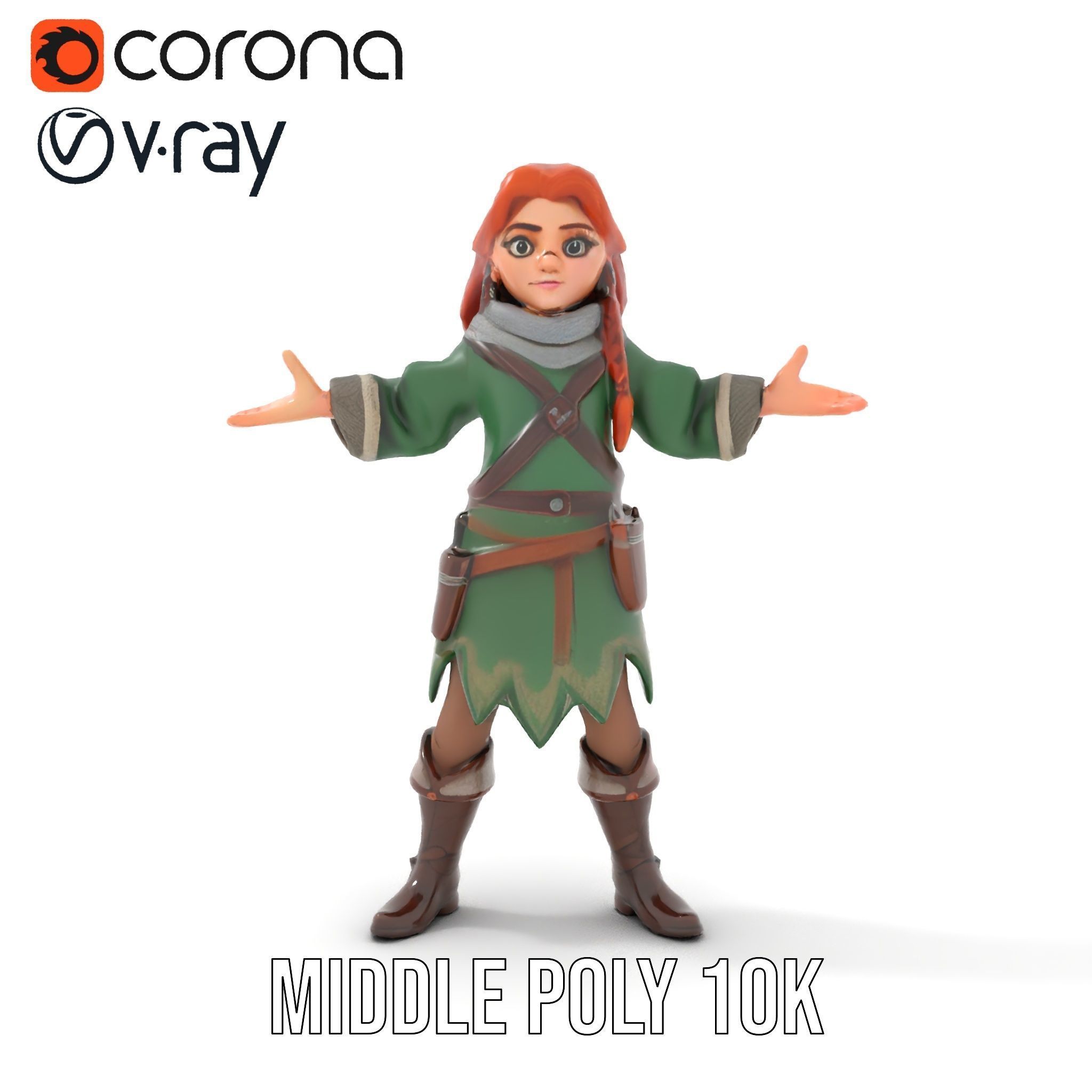 Adventurer Girl D Model Rigged and Animated Fantasy Outfit Low-poly 3D model_13