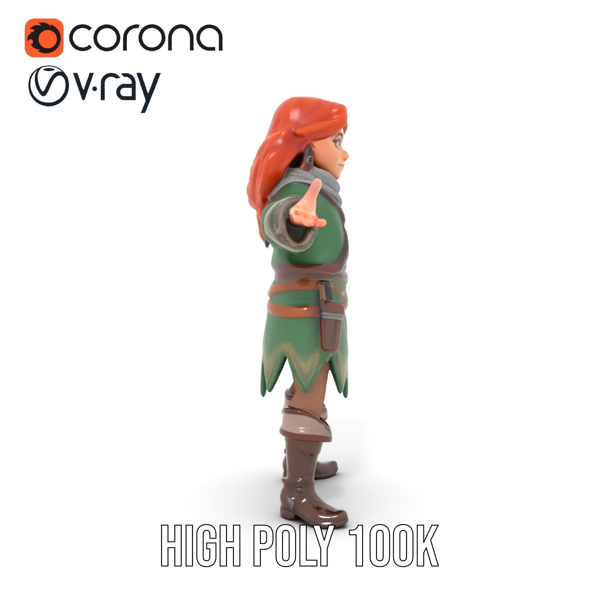 Adventurer Girl D Model Rigged and Animated Fantasy Outfit Low-poly 3D model_28