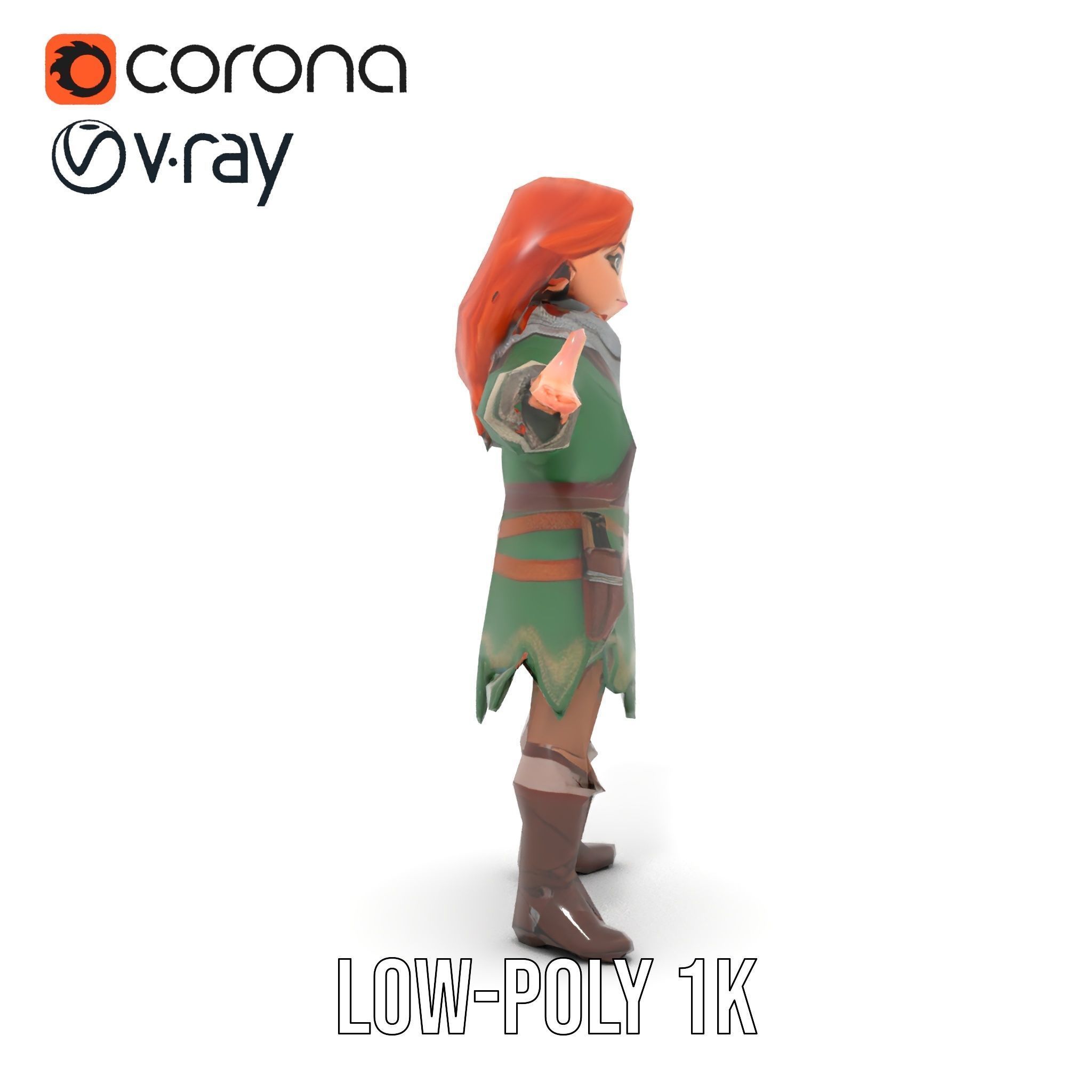 Adventurer Girl D Model Rigged and Animated Fantasy Outfit Low-poly 3D model_11