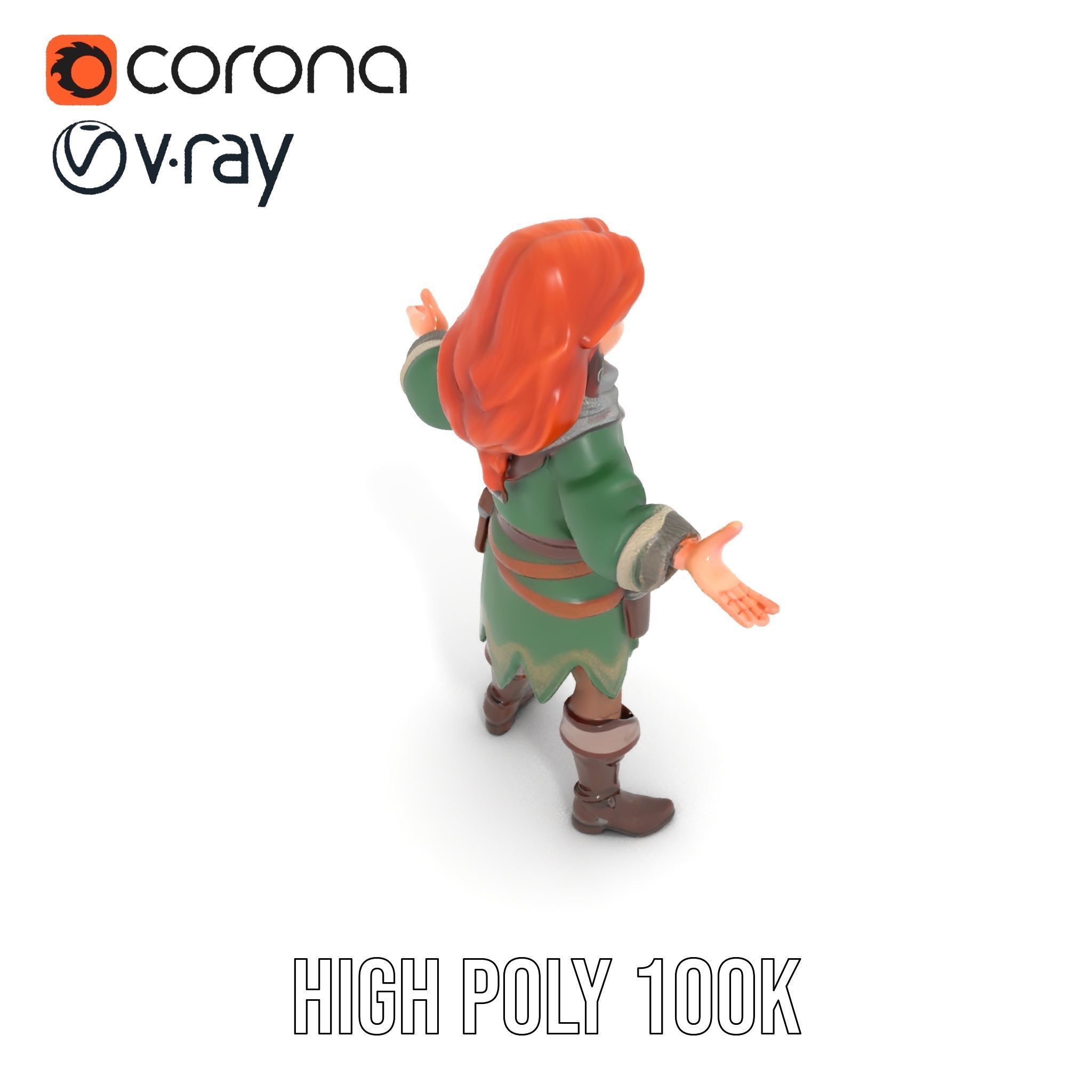 Adventurer Girl D Model Rigged and Animated Fantasy Outfit Low-poly 3D model_12