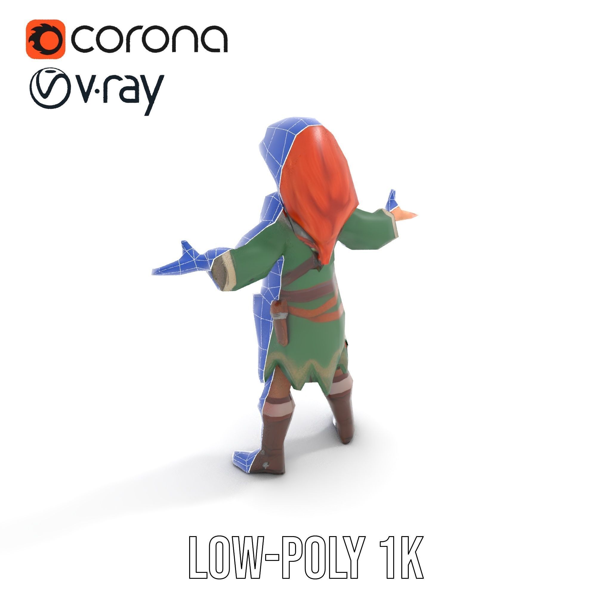 Adventurer Girl D Model Rigged and Animated Fantasy Outfit Low-poly 3D model_14