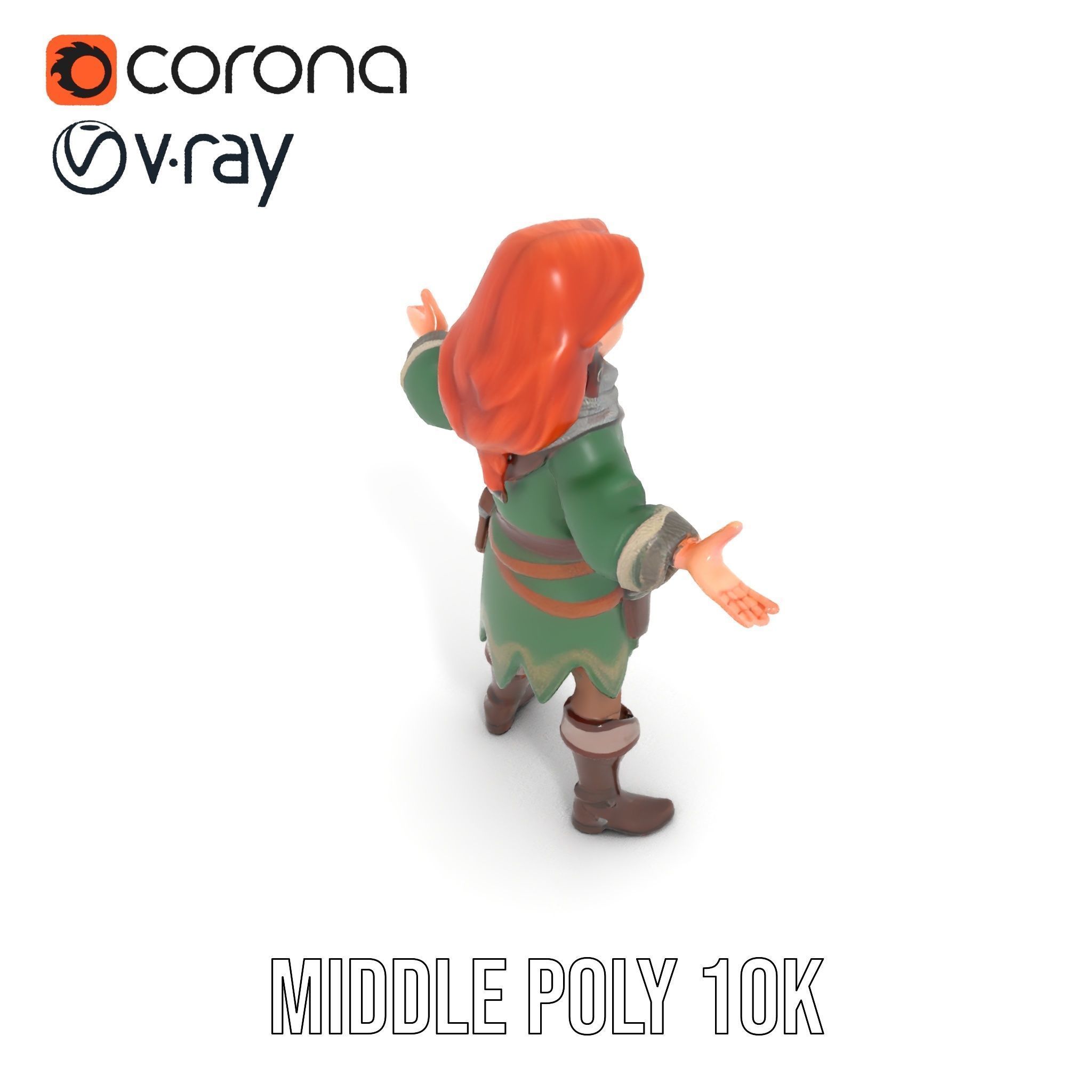 Adventurer Girl D Model Rigged and Animated Fantasy Outfit Low-poly 3D model_10