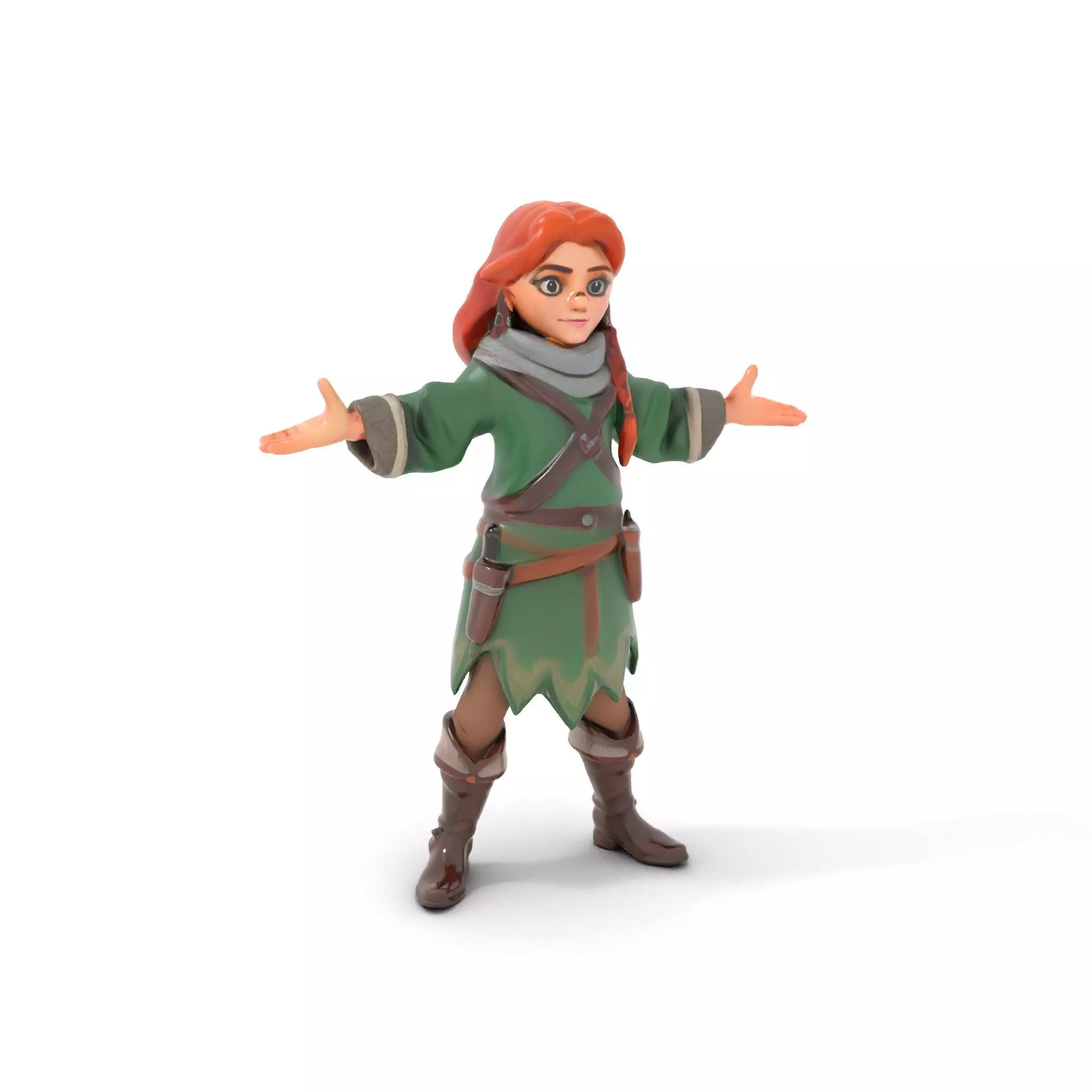Adventurer Girl D Model Rigged and Animated Fantasy Outfit Low-poly 3D model_0