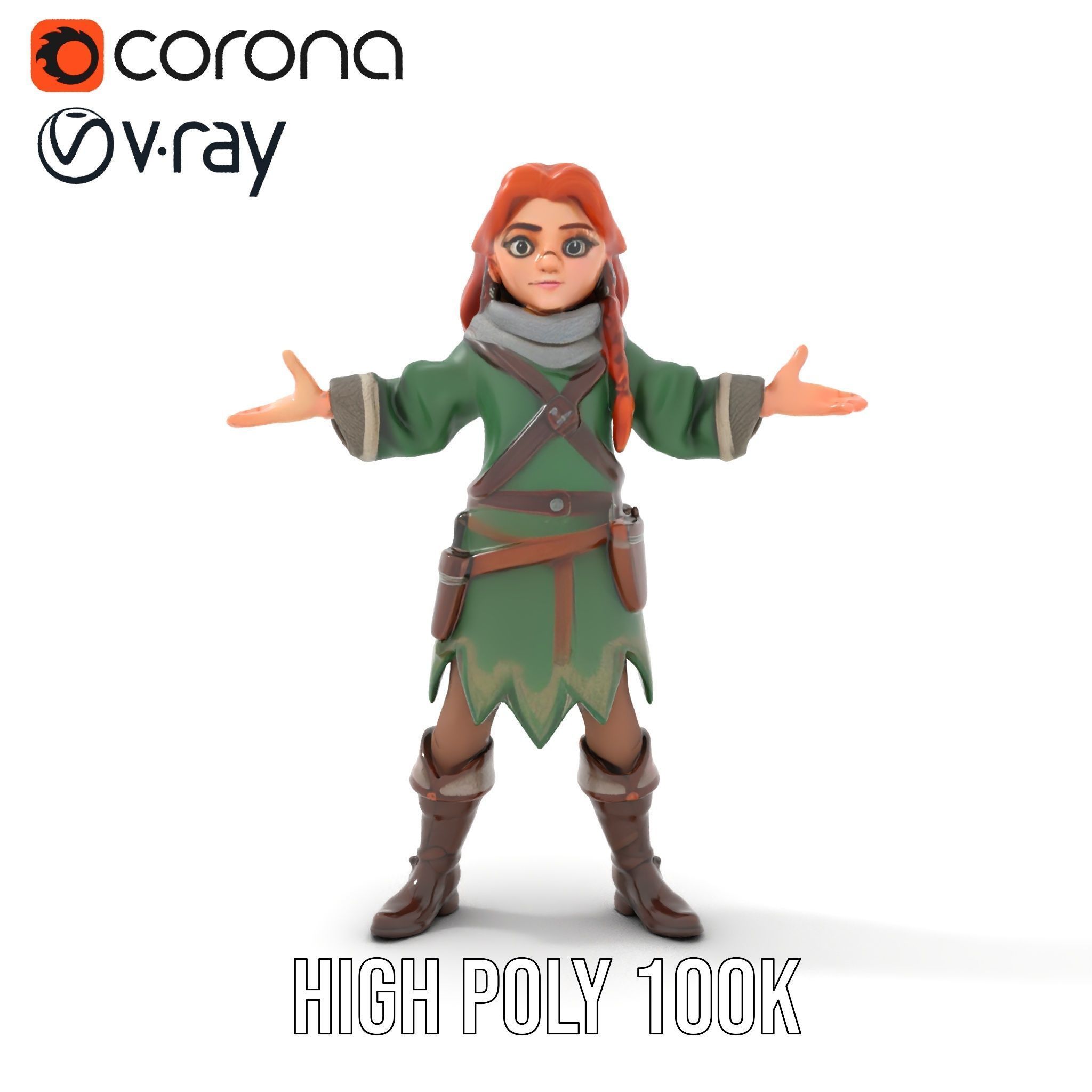 Adventurer Girl D Model Rigged and Animated Fantasy Outfit Low-poly 3D model_17