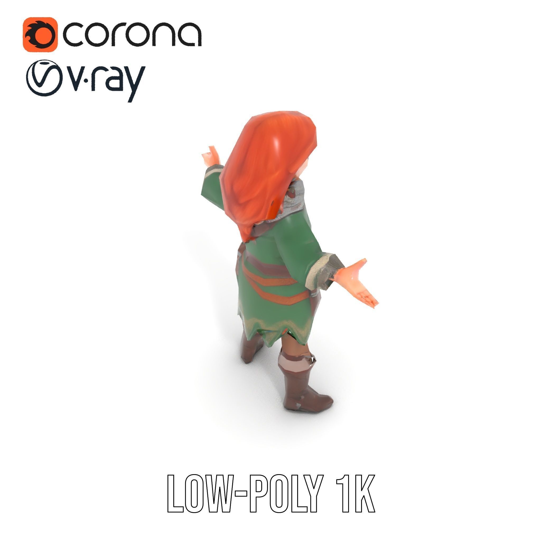 Adventurer Girl D Model Rigged and Animated Fantasy Outfit Low-poly 3D model_8