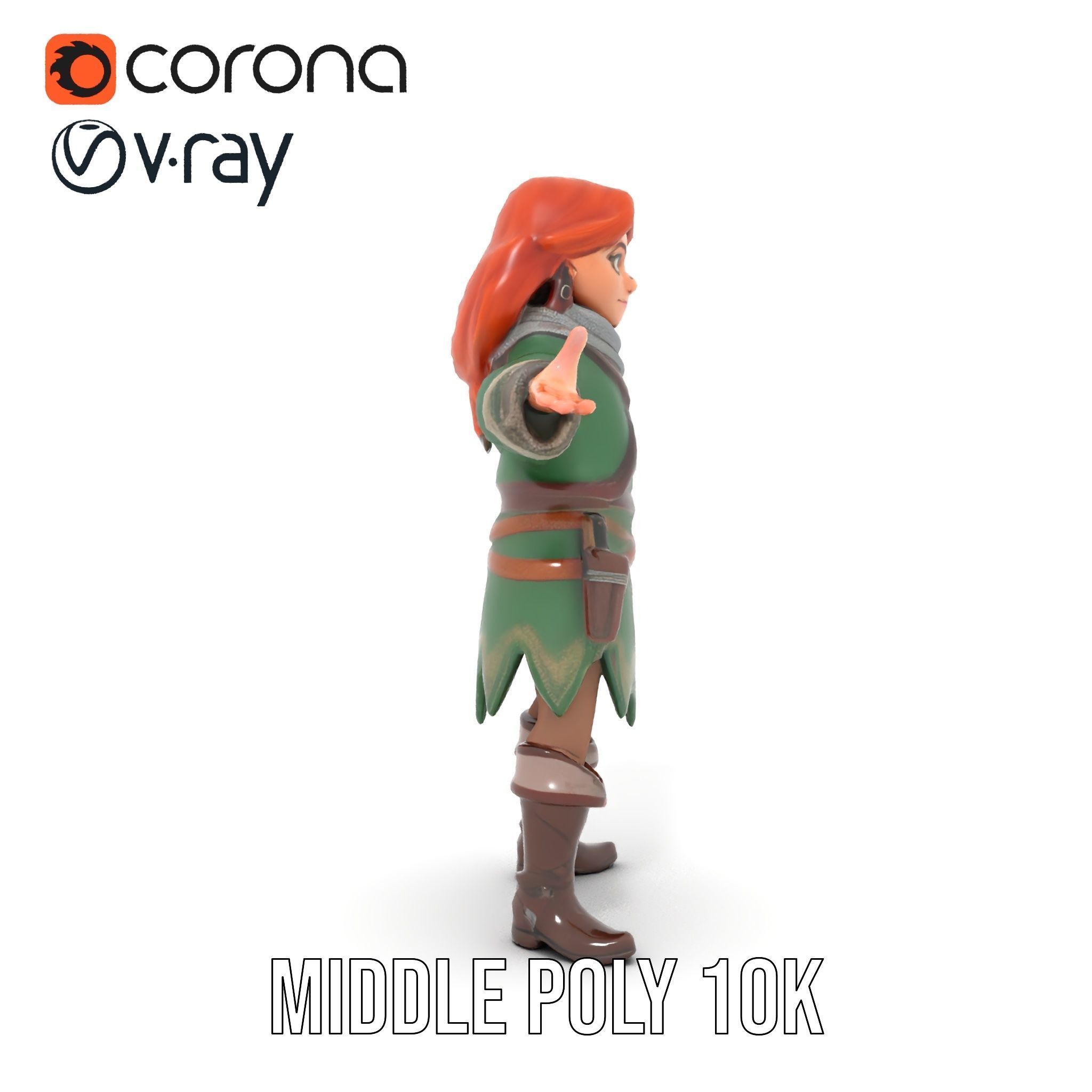 Adventurer Girl D Model Rigged and Animated Fantasy Outfit Low-poly 3D model_21