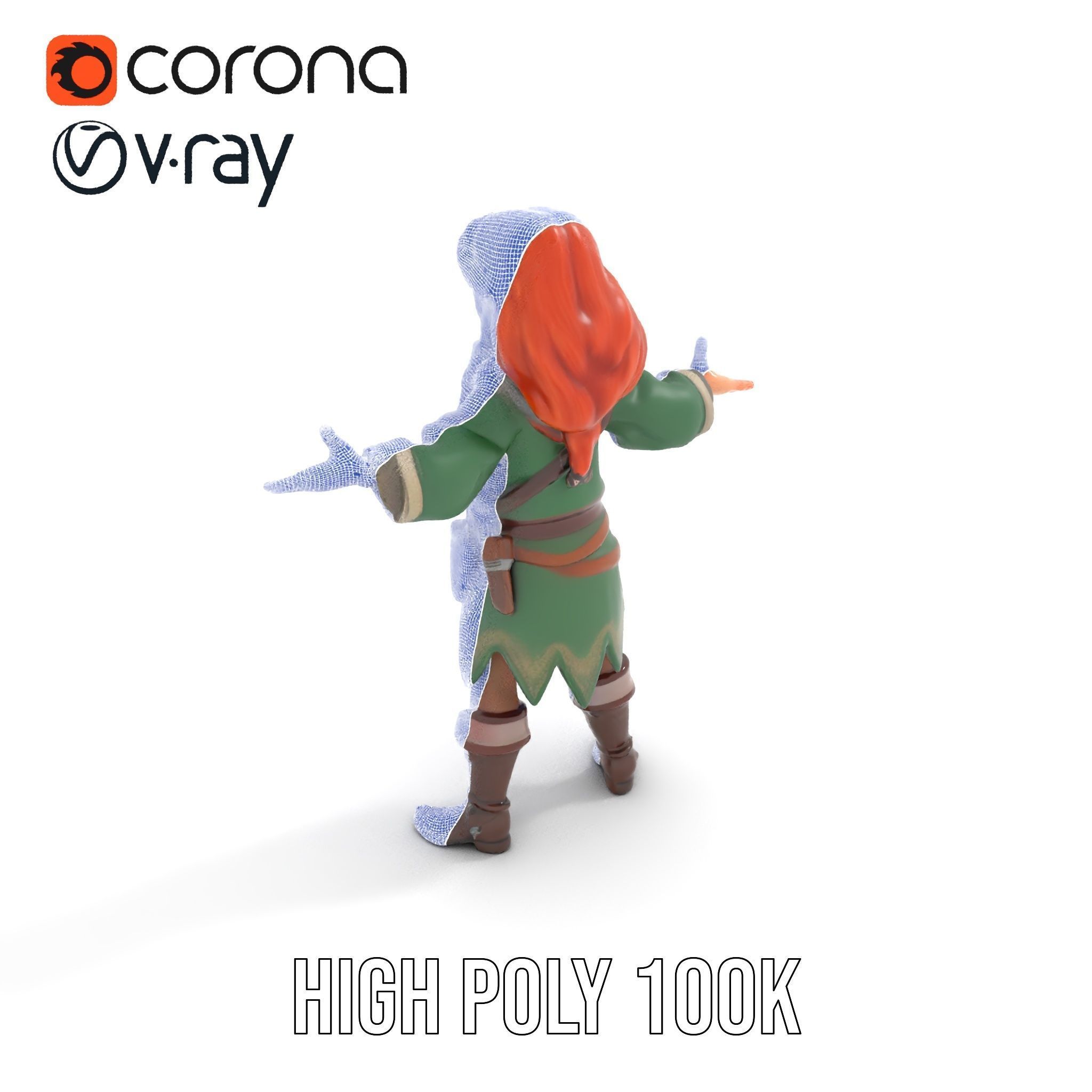 Adventurer Girl D Model Rigged and Animated Fantasy Outfit Low-poly 3D model_20