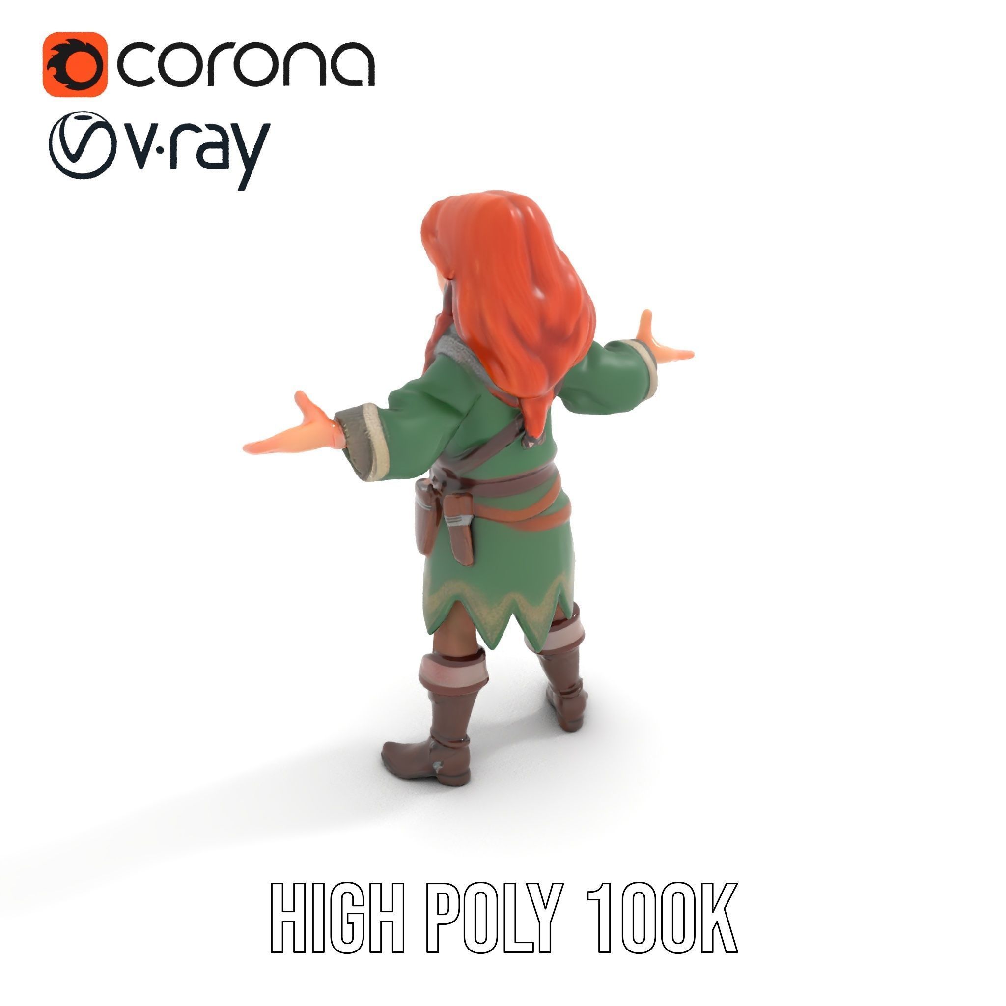 Adventurer Girl D Model Rigged and Animated Fantasy Outfit Low-poly 3D model_9