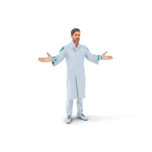 Scientist Rigged and Animated D Character Model in Lab Coat Low-poly 3D model