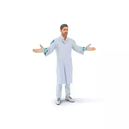 Scientist Rigged and Animated D Character Model in Lab Coat