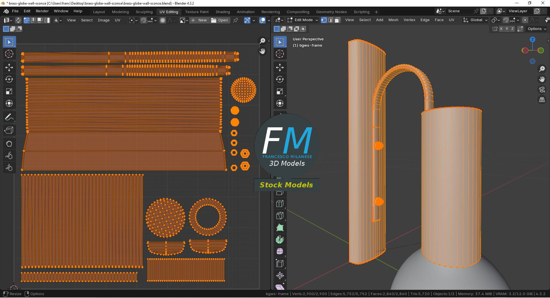 Brass globe wall sconce 3D model_10