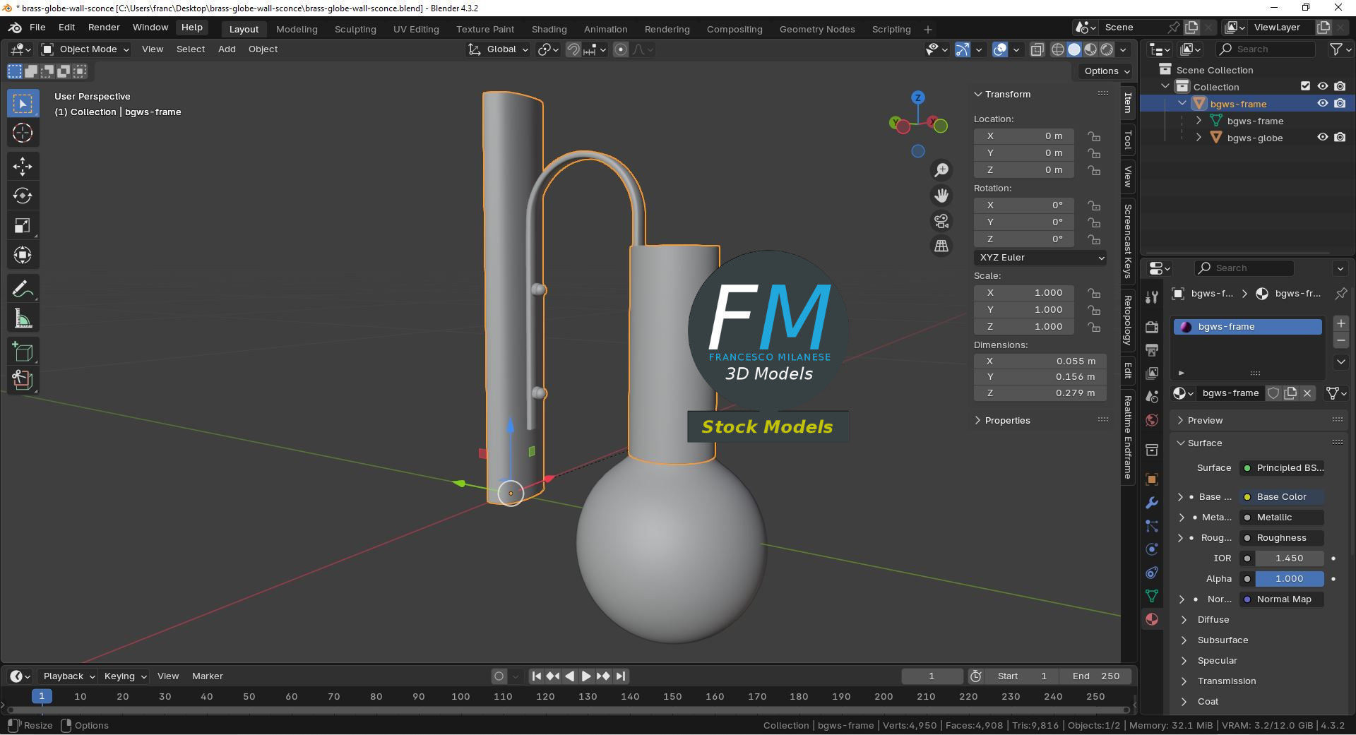Brass globe wall sconce 3D model_9