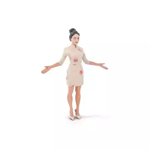 Elegant Female D Character Rigged and Animated Floral Dress