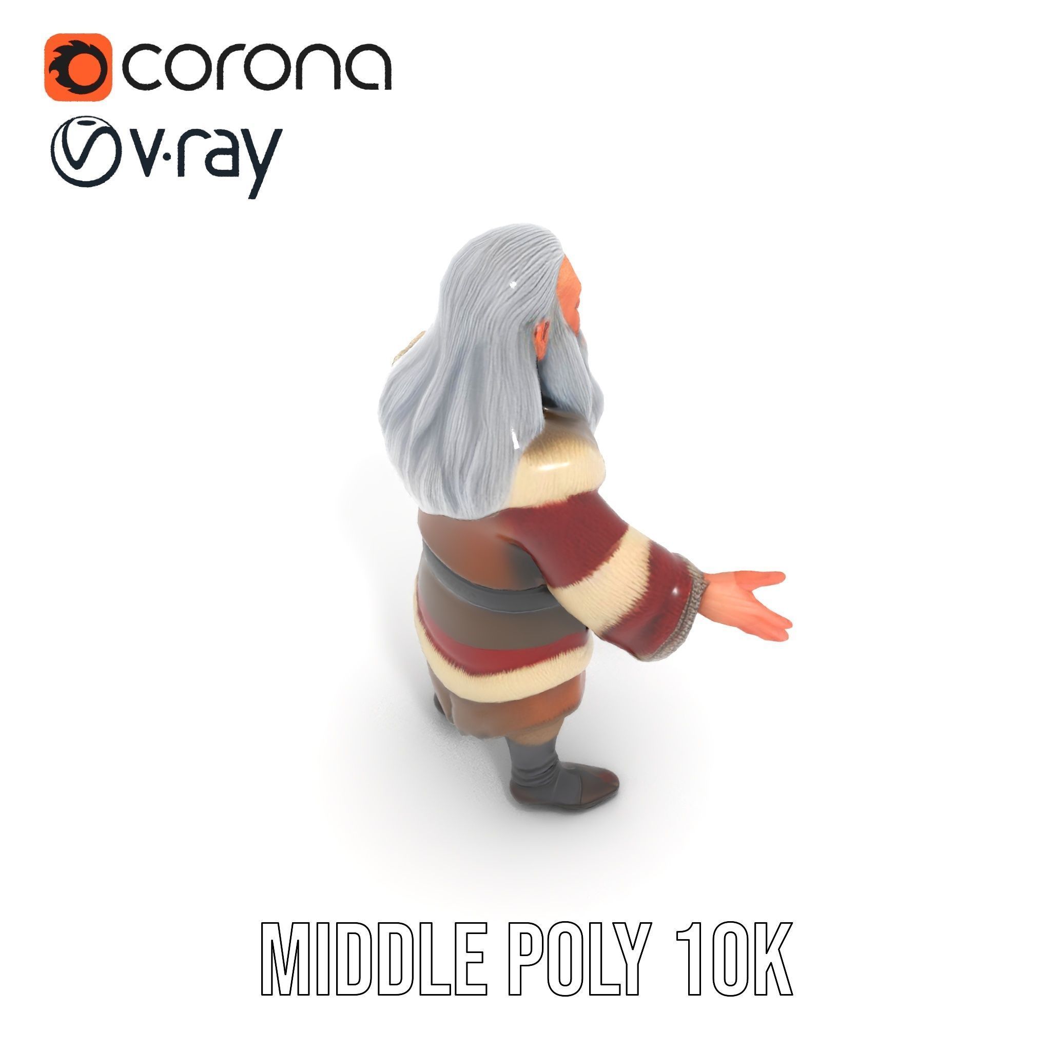 Ancient Elder Wise Wizard Rigged and Animated D Character Model Low-poly 3D model_17