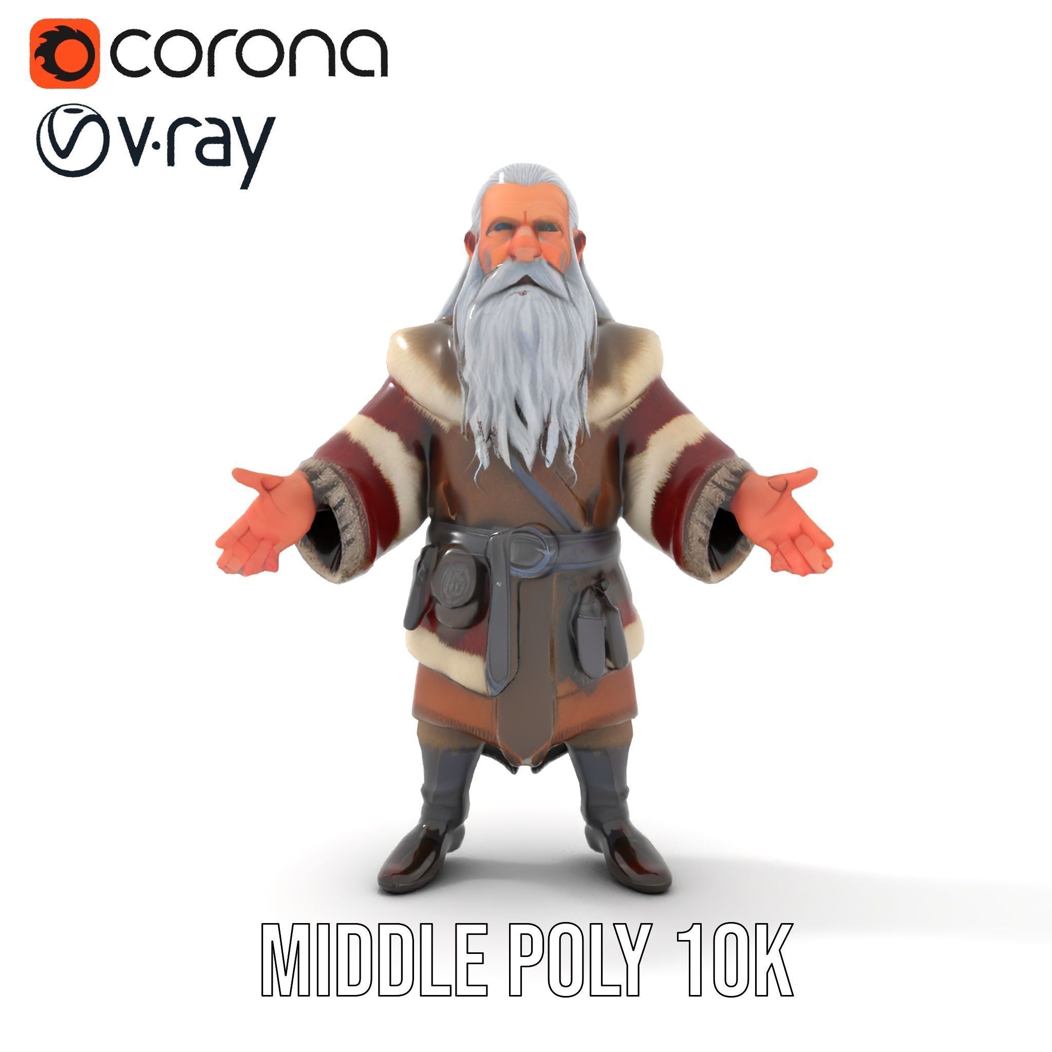 Ancient Elder Wise Wizard Rigged and Animated D Character Model Low-poly 3D model_14