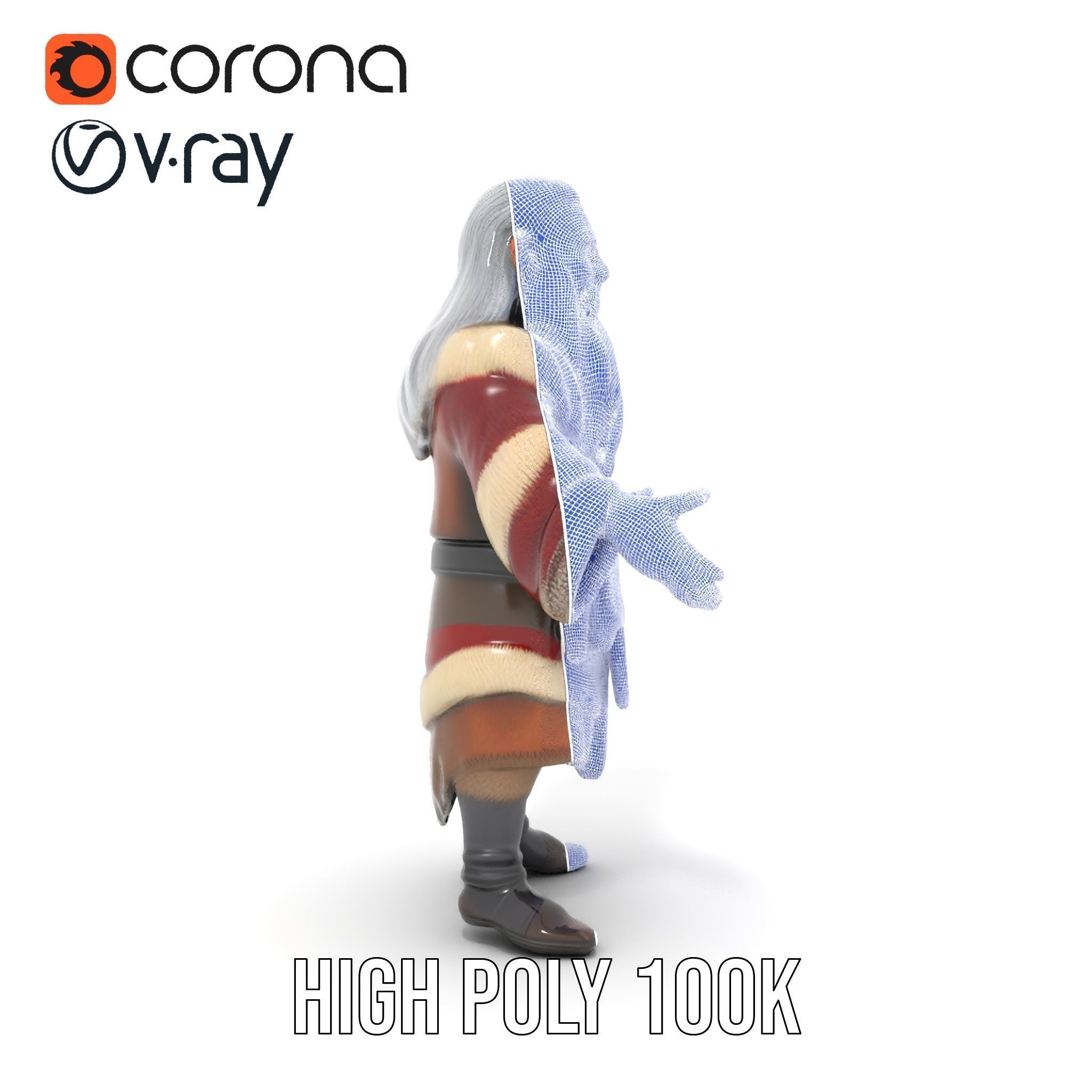 Ancient Elder Wise Wizard Rigged and Animated D Character Model Low-poly 3D model_36