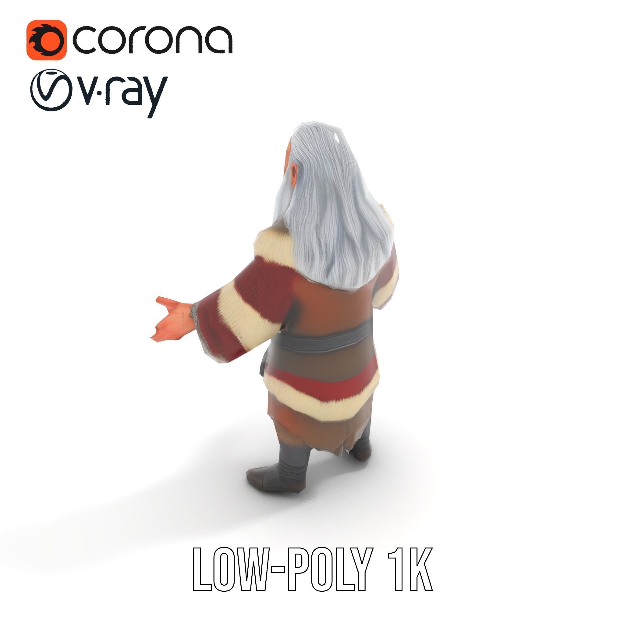 Ancient Elder Wise Wizard Rigged and Animated D Character Model Low-poly 3D model_18