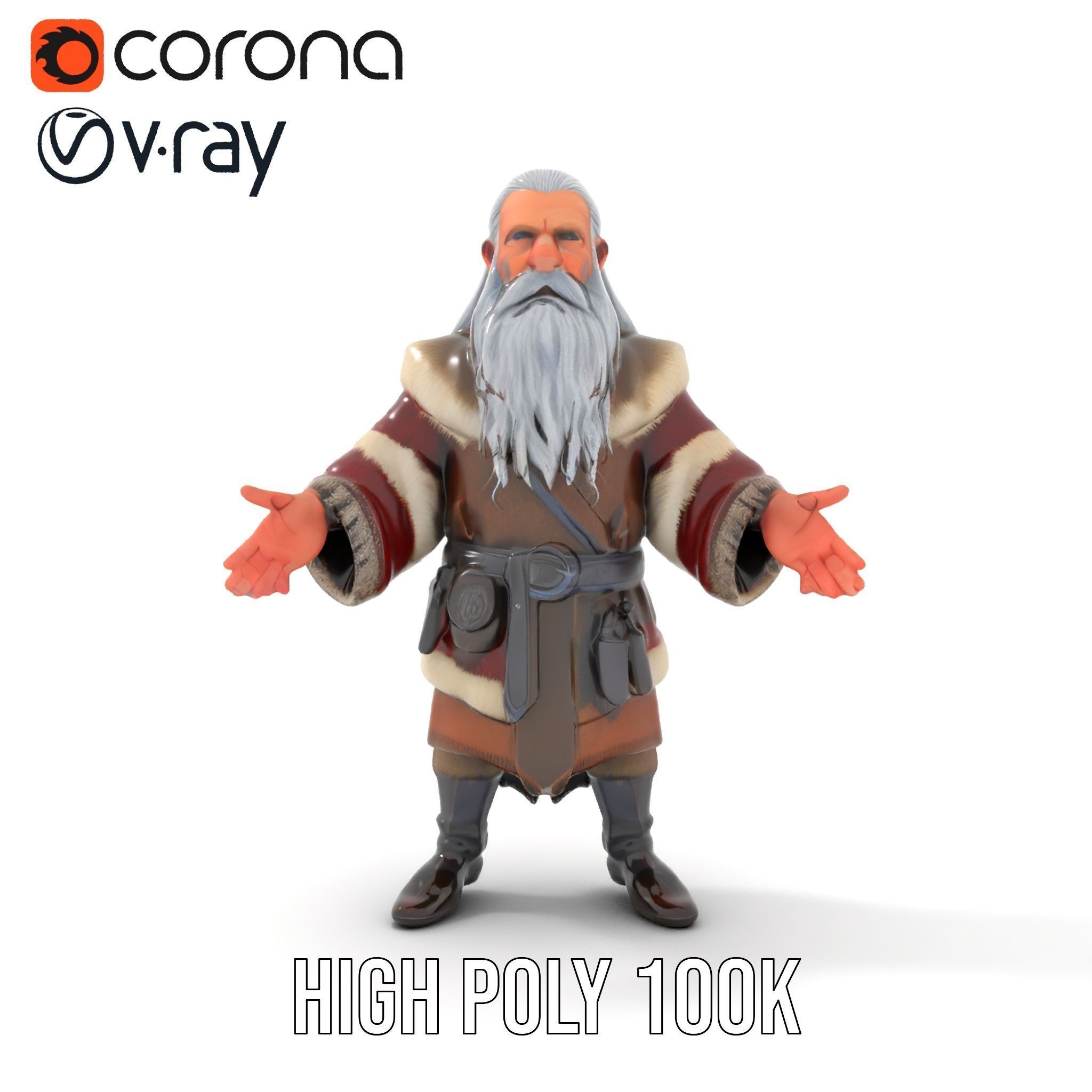 Ancient Elder Wise Wizard Rigged and Animated D Character Model Low-poly 3D model_22