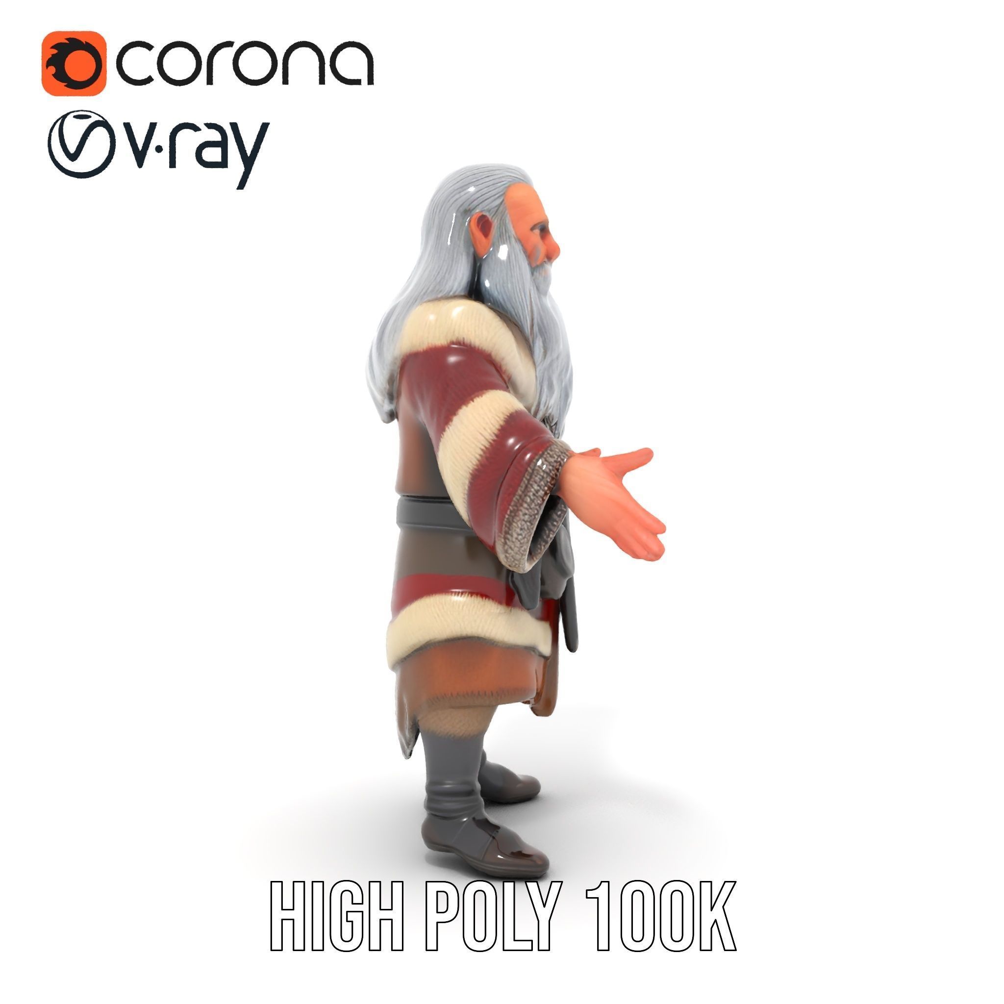 Ancient Elder Wise Wizard Rigged and Animated D Character Model Low-poly 3D model_25
