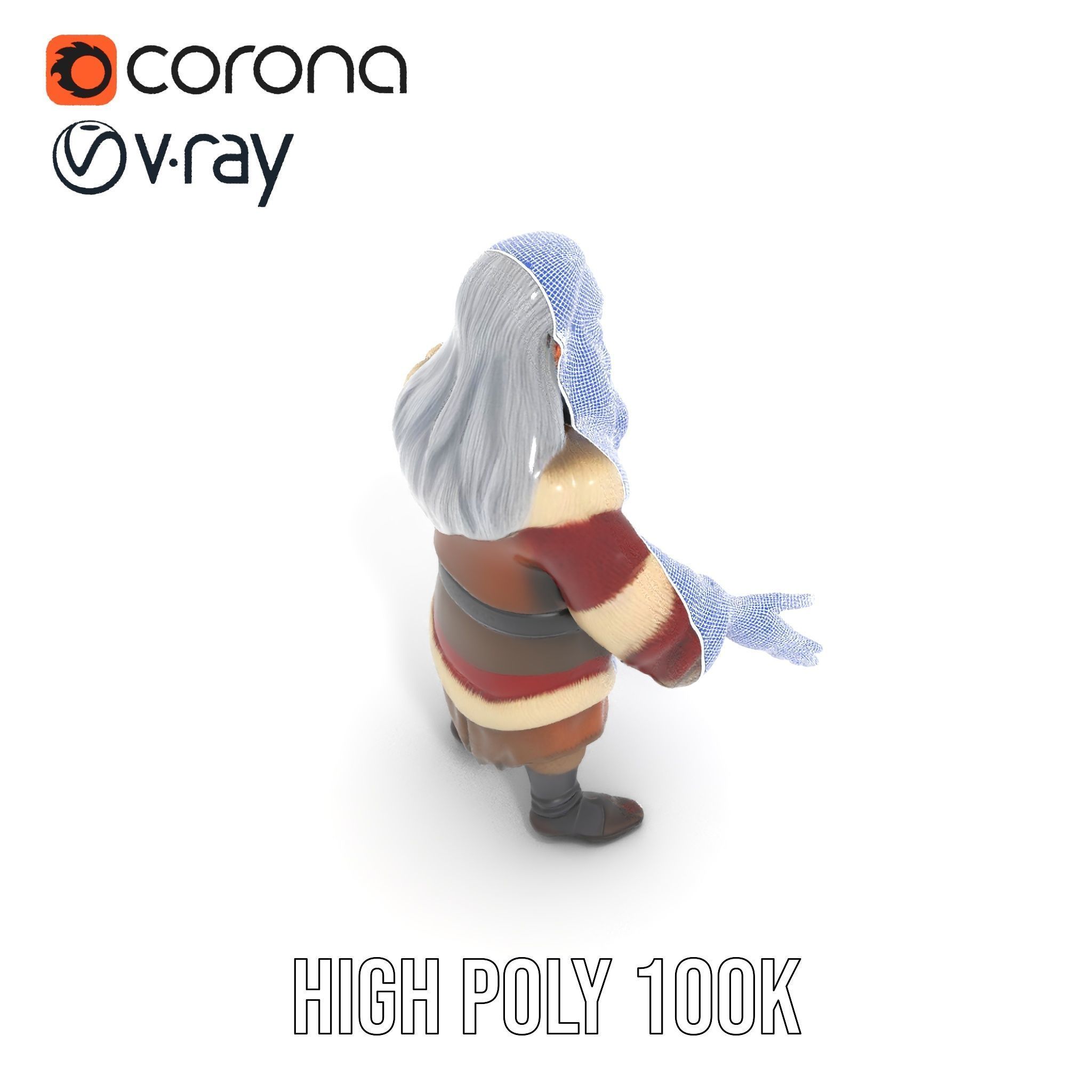 Ancient Elder Wise Wizard Rigged and Animated D Character Model Low-poly 3D model_35