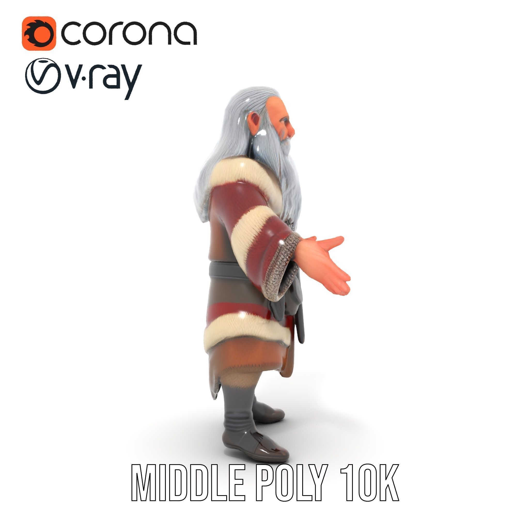 Ancient Elder Wise Wizard Rigged and Animated D Character Model Low-poly 3D model_20