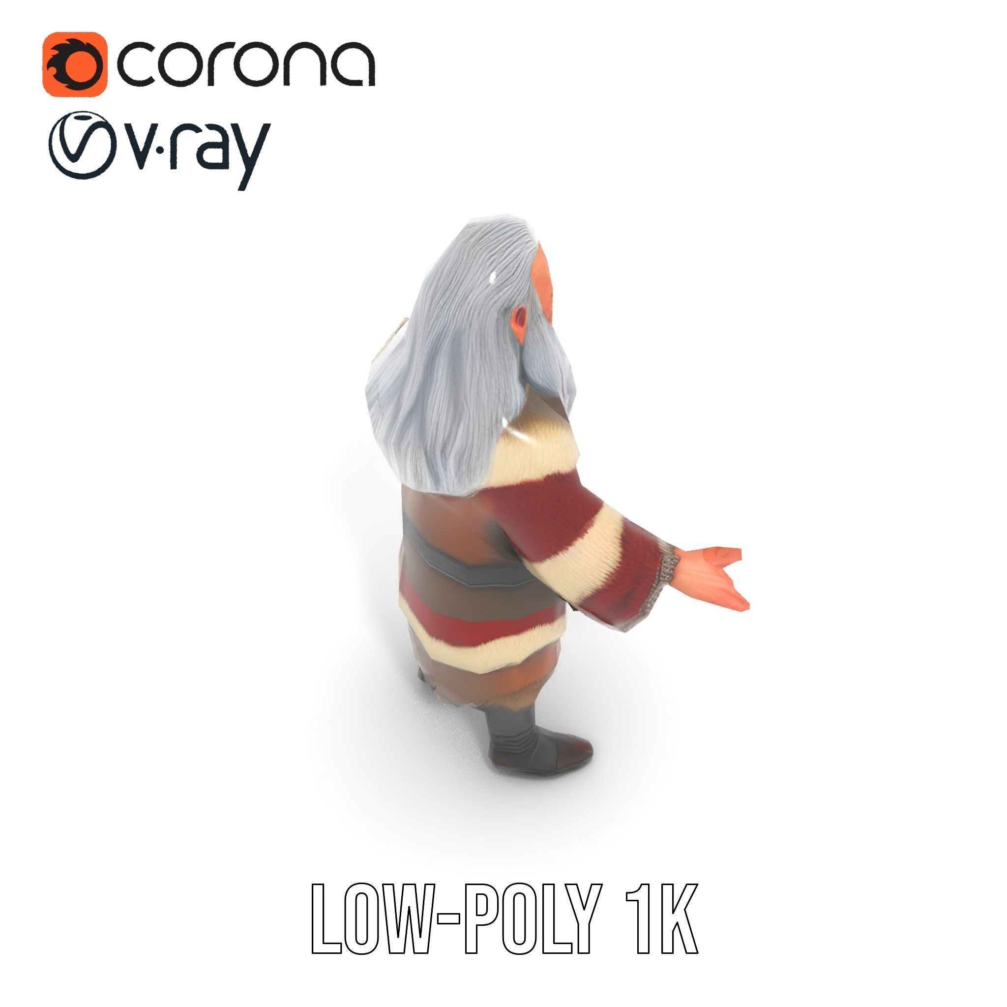 Ancient Elder Wise Wizard Rigged and Animated D Character Model Low-poly 3D model_21