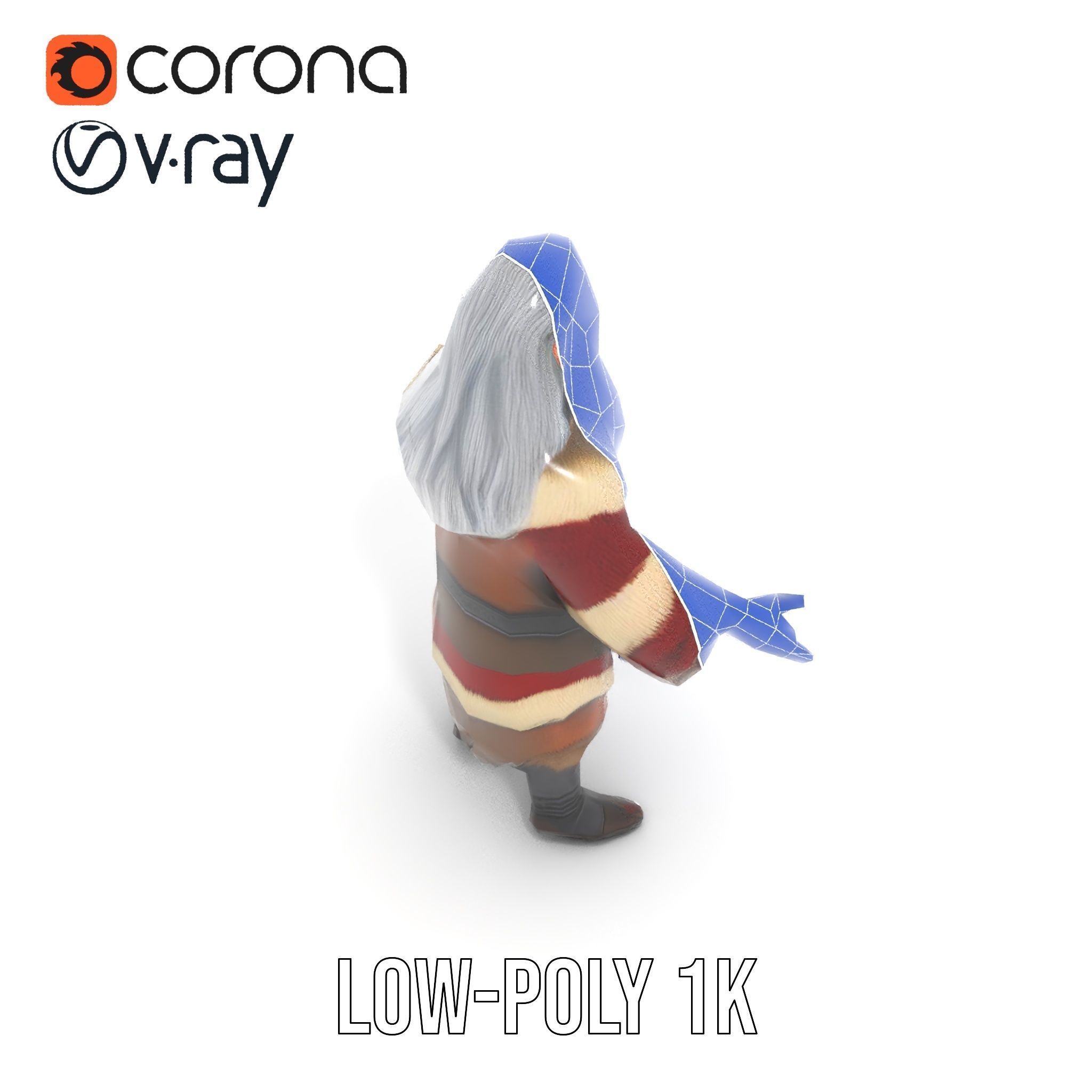 Ancient Elder Wise Wizard Rigged and Animated D Character Model Low-poly 3D model_10