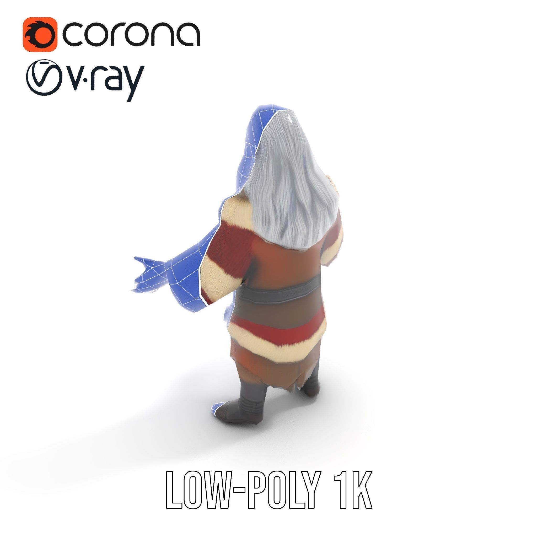 Ancient Elder Wise Wizard Rigged and Animated D Character Model Low-poly 3D model_8