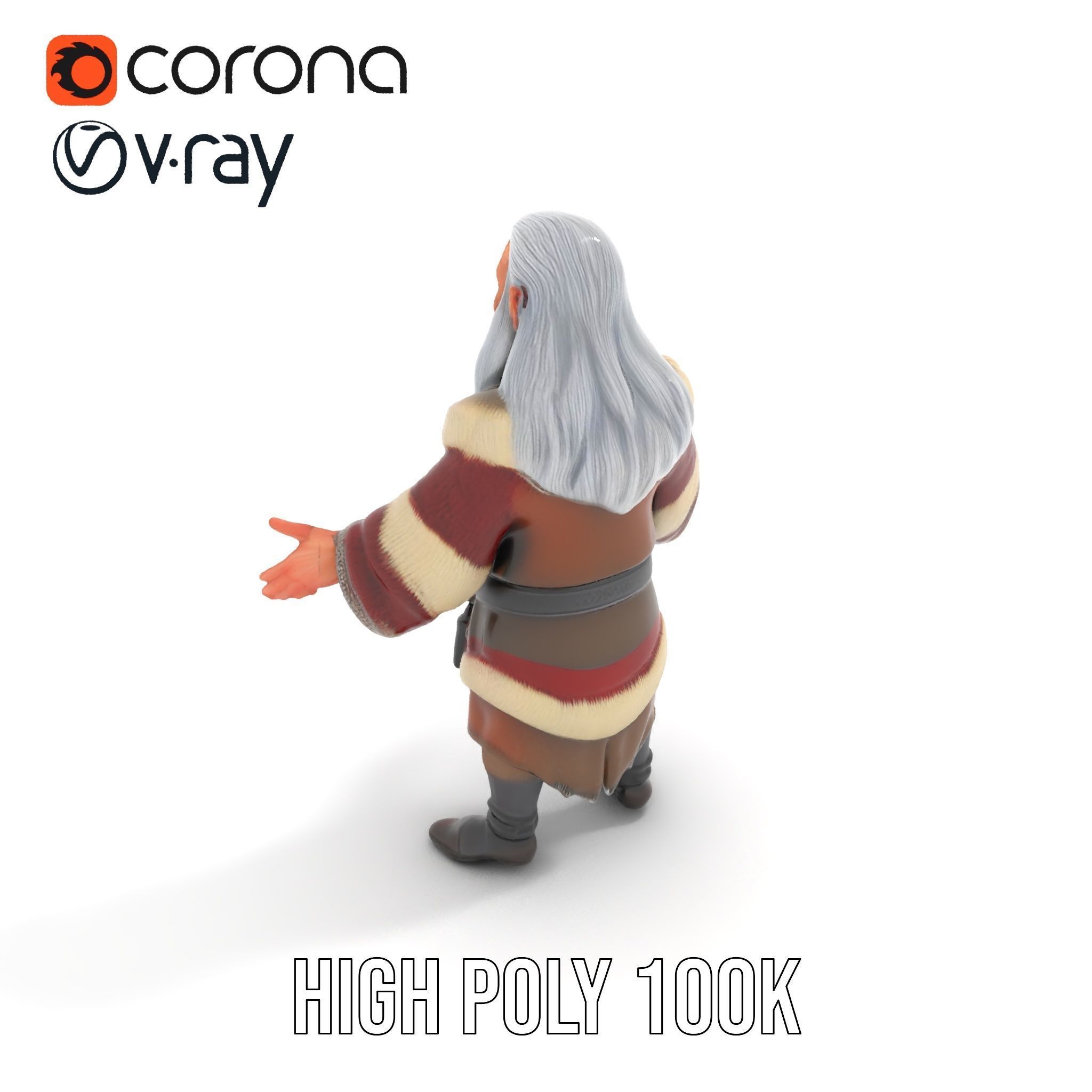 Ancient Elder Wise Wizard Rigged and Animated D Character Model Low-poly 3D model_16