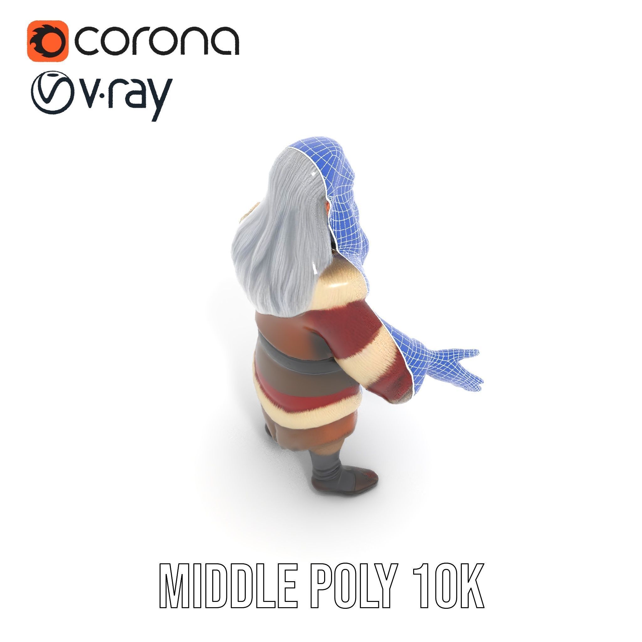 Ancient Elder Wise Wizard Rigged and Animated D Character Model Low-poly 3D model_23