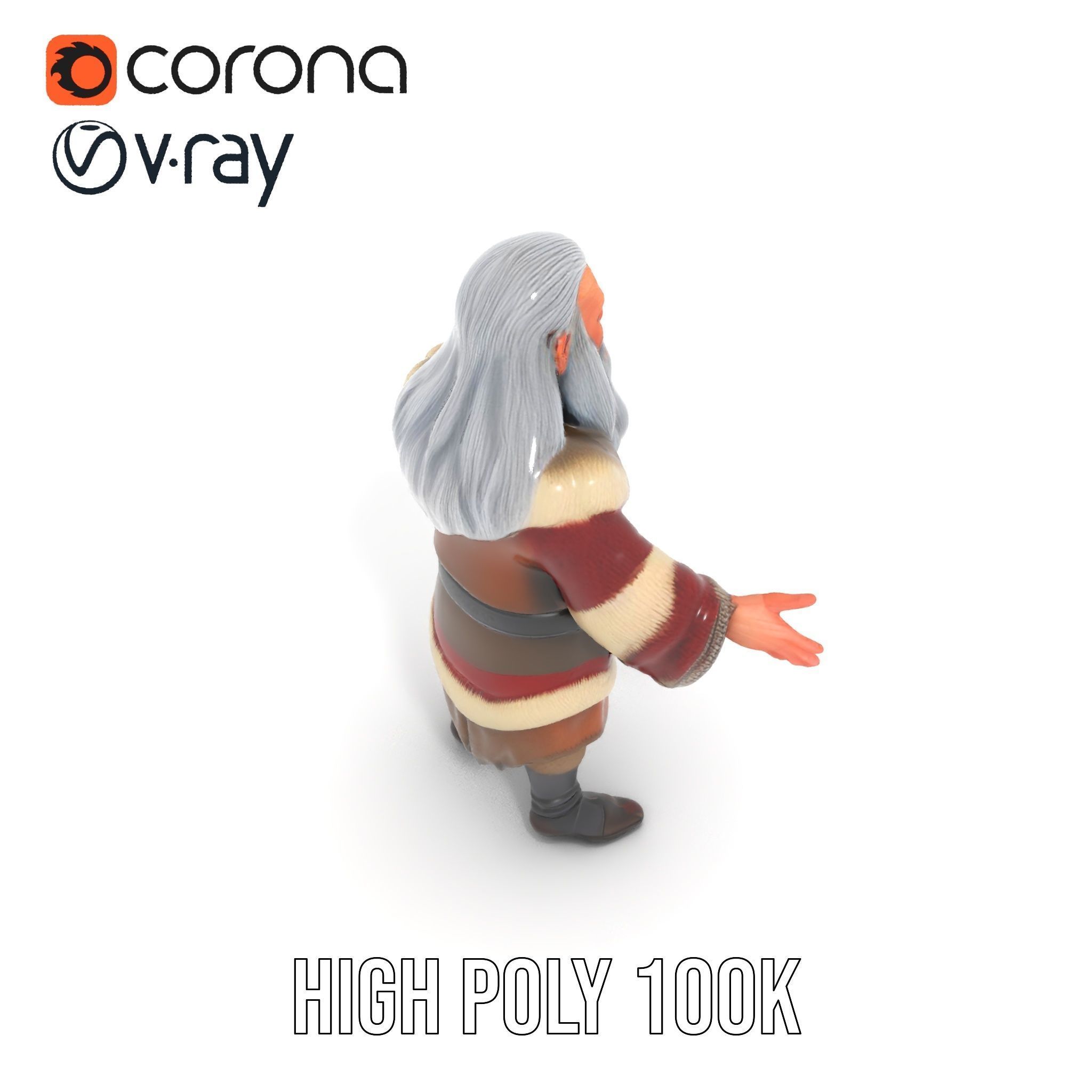 Ancient Elder Wise Wizard Rigged and Animated D Character Model Low-poly 3D model_11