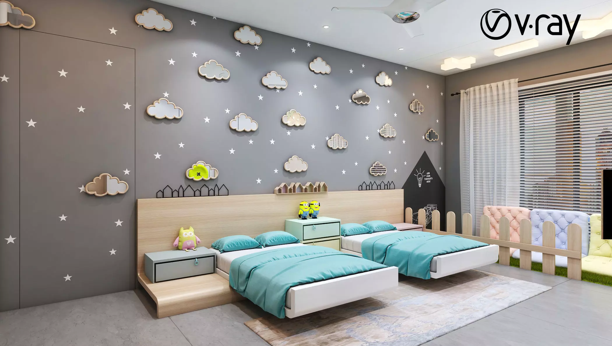 Realistic Kids Bedroom Scene 3ds max Vray 3D model