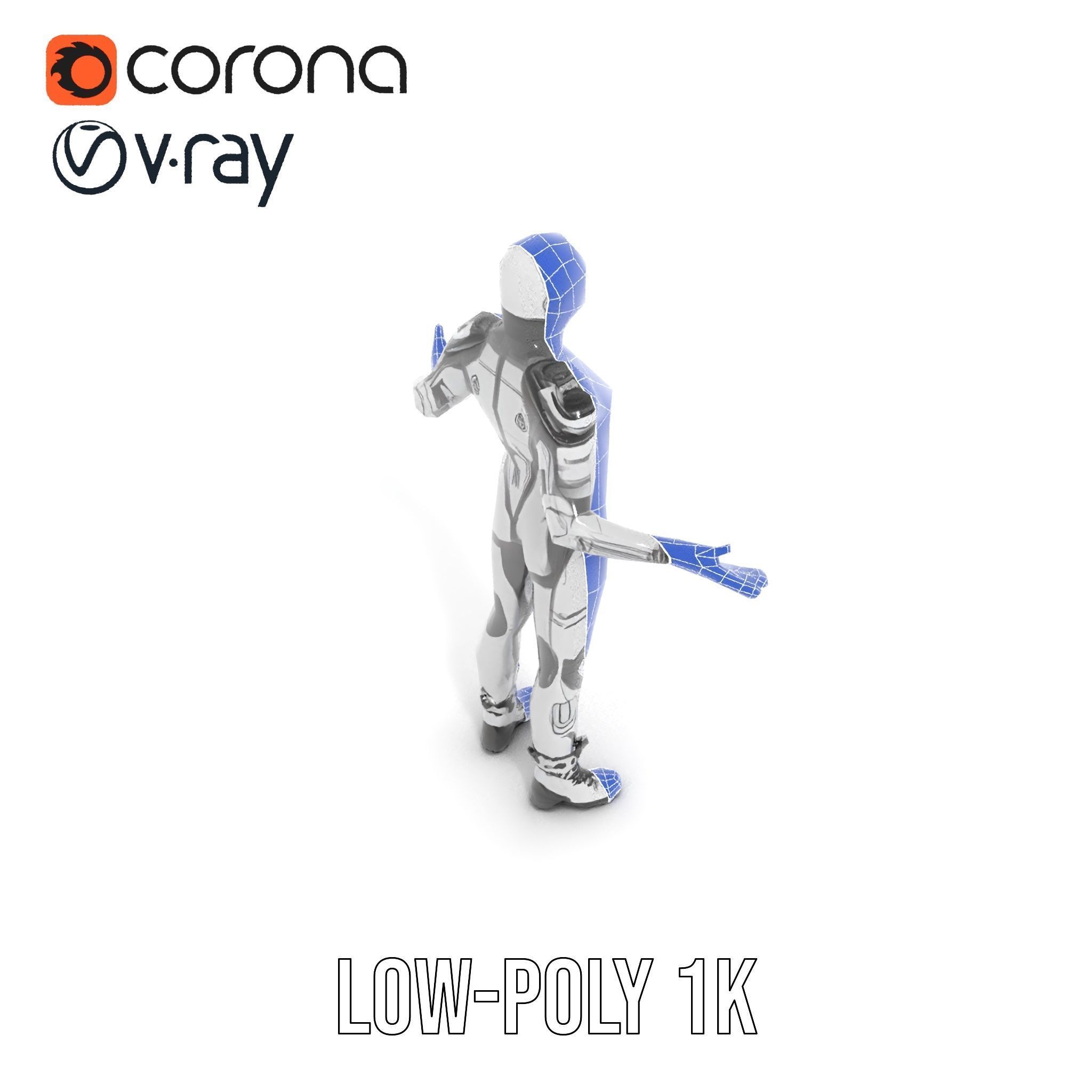 Futuristic Faceless Rigged and Animated Character Model Low-poly 3D model_30