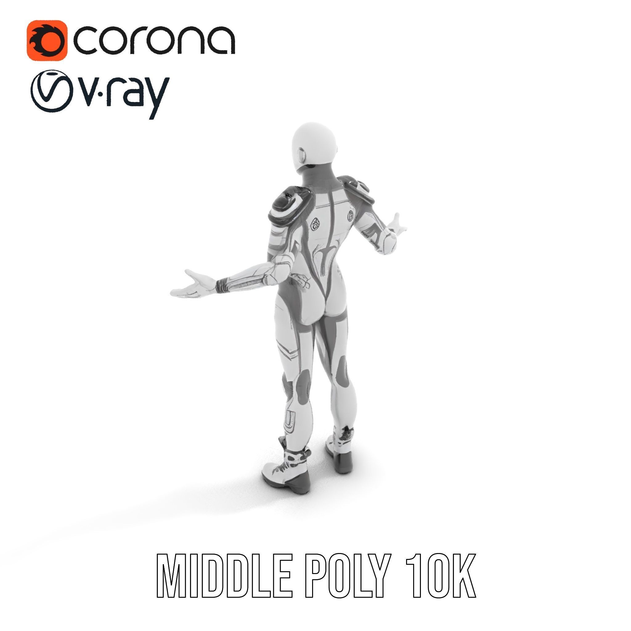 Futuristic Faceless Rigged and Animated Character Model Low-poly 3D model_10