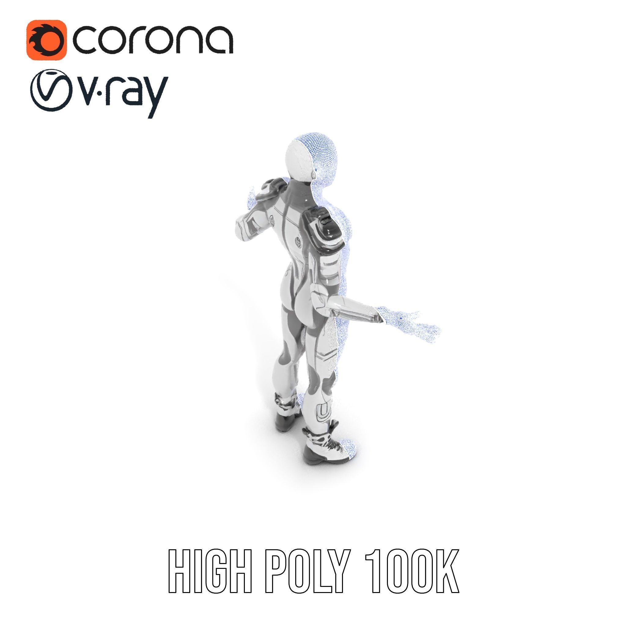 Futuristic Faceless Rigged and Animated Character Model Low-poly 3D model_36