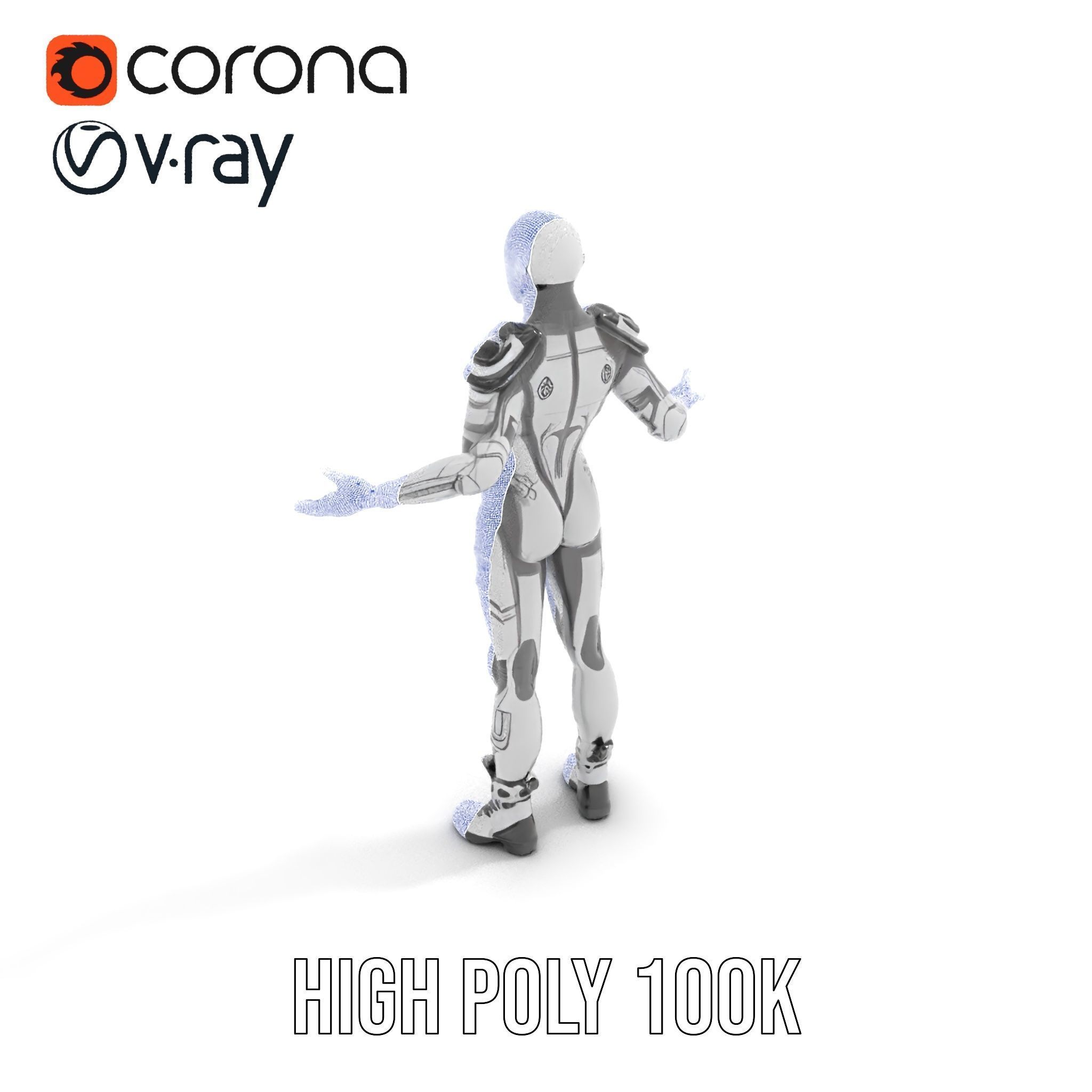 Futuristic Faceless Rigged and Animated Character Model Low-poly 3D model_23
